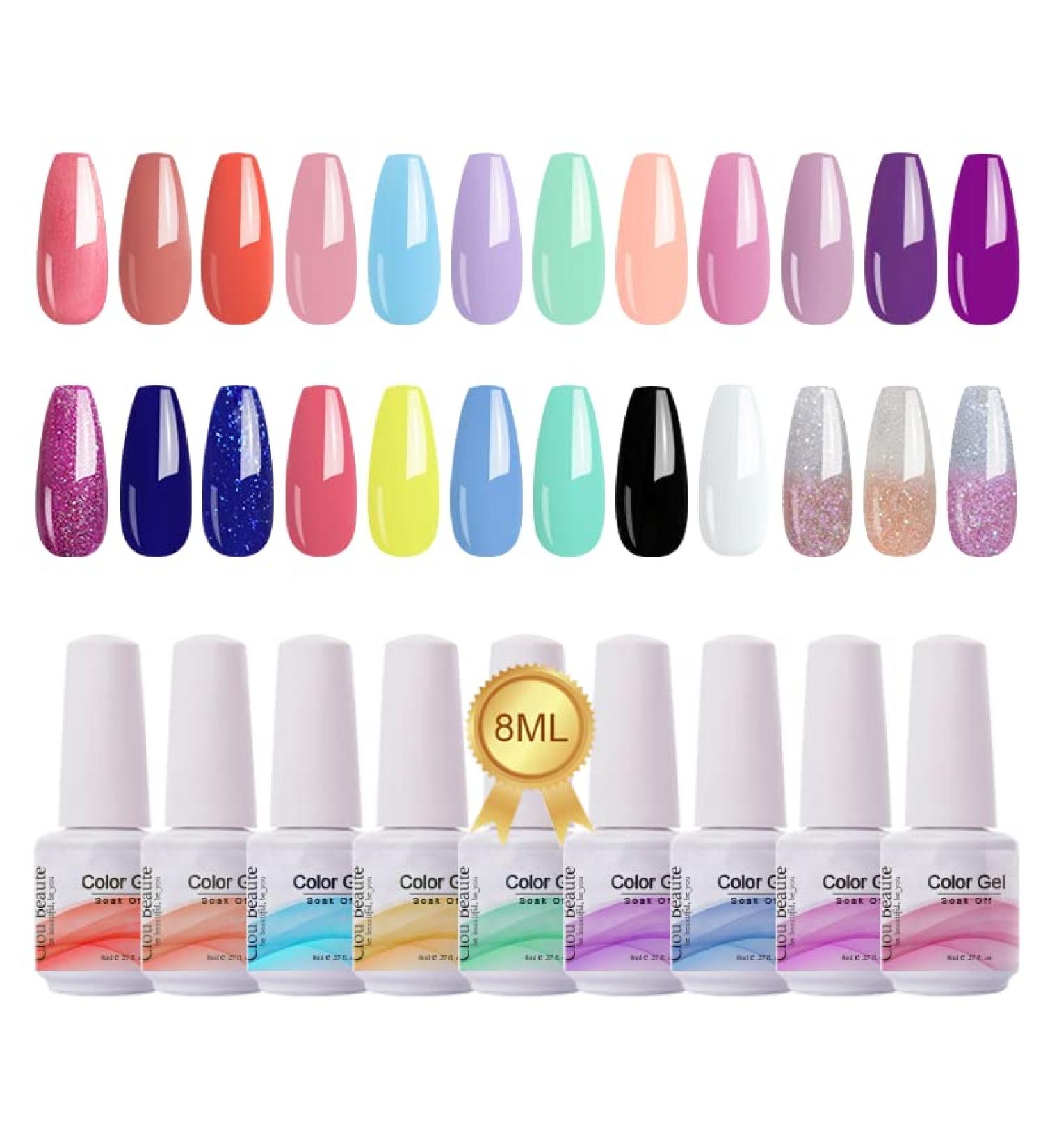 Clou Beaute Midnight Euphoria Collection 24Pcs Gel Nail Polish Set - Nude Purple Blue Hot Pink Glitter - Valentine's Day Gift for Women - Soak off Nail Art Design - 0.01 Fl Oz (Pack of 24) - Buy Online on GoSupps.com