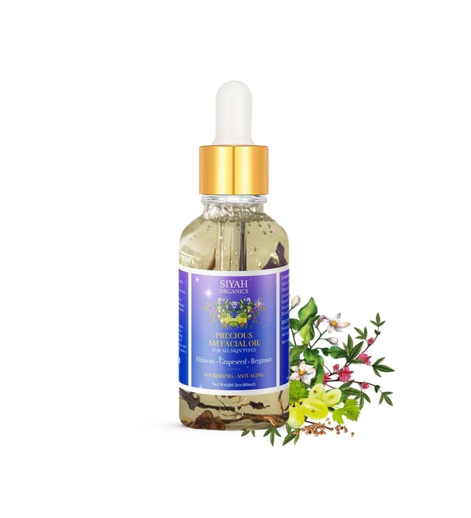 Siyah Organics Precious AM Facial Oil with Hibiscus Grapeseed and Bergamot Nourishing Brightening Hydrating and Anti-Aging Face Oil 2oz - Buy Online on GoSupps.com