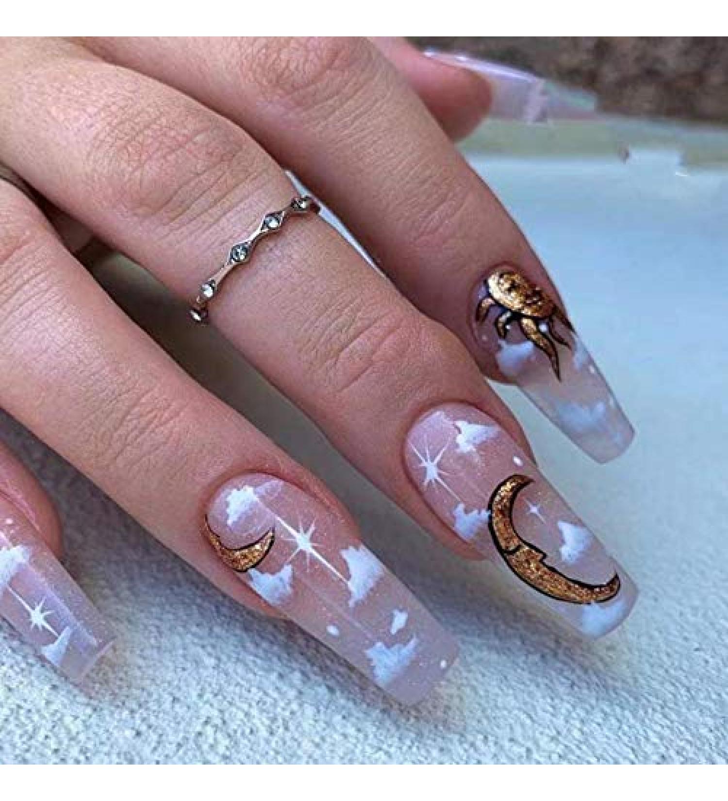 OnSaya Coffin False Nails Long Fake Nails Sun&Moon Ballerina Acrylic Press on Nails Clouds Stick on Nails 24pcs for Women and Girls Pink 1 count (Pack of 1) Pink - Buy Online on GoSupps.com