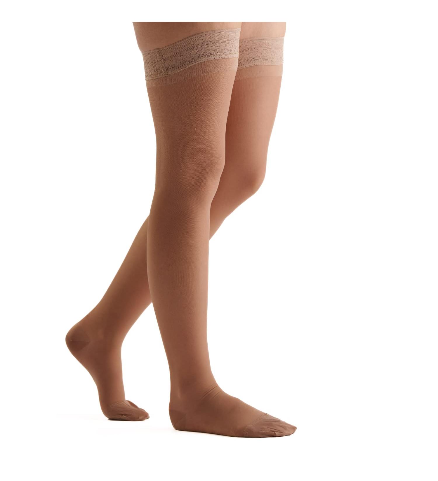 Evonation Women's Compression Stockings - Made in USA 8-15 mmHg Mild Pressure Transparent Lace Support Hose for Best Comfort - Medium Nude - Buy Online on GoSupps.com