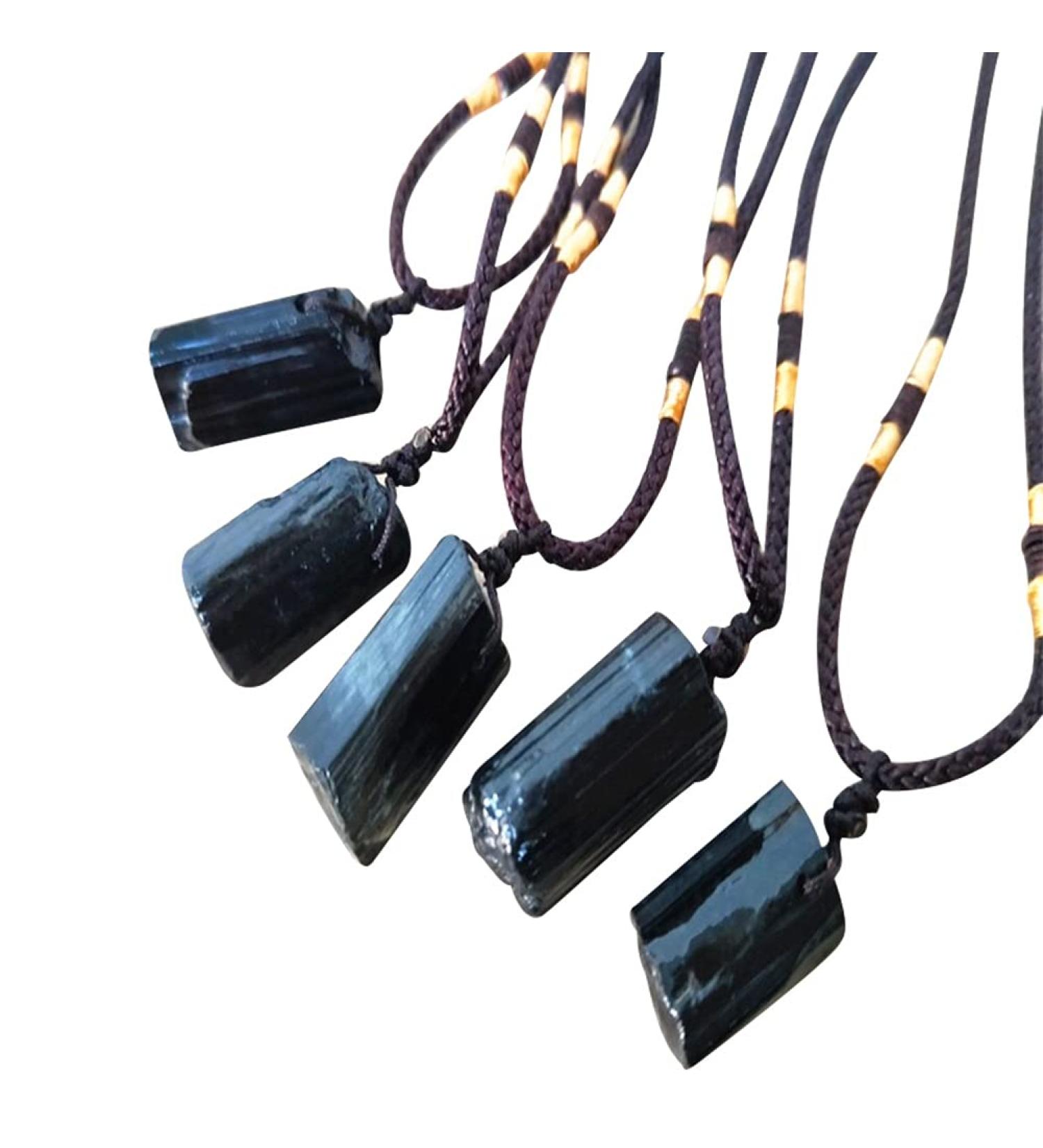 Stone Raw Stone Natural Crystal Black Tourmaline Stone Pendant Necklace Wired Charm Stone Pendants Accessories Supplies Tools Balance Gemstone Decoration ningxiao - Buy Online on GoSupps.com