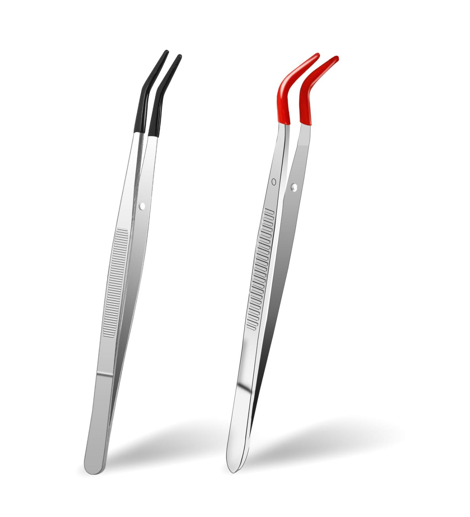 Premium 2-Part Tweezers Set with Rubber Tips - Curved & Angled Metal Sticker Tweezers for Jewelry Making DIY Crafts & Laboratory Use - Buy Online on GoSupps.com