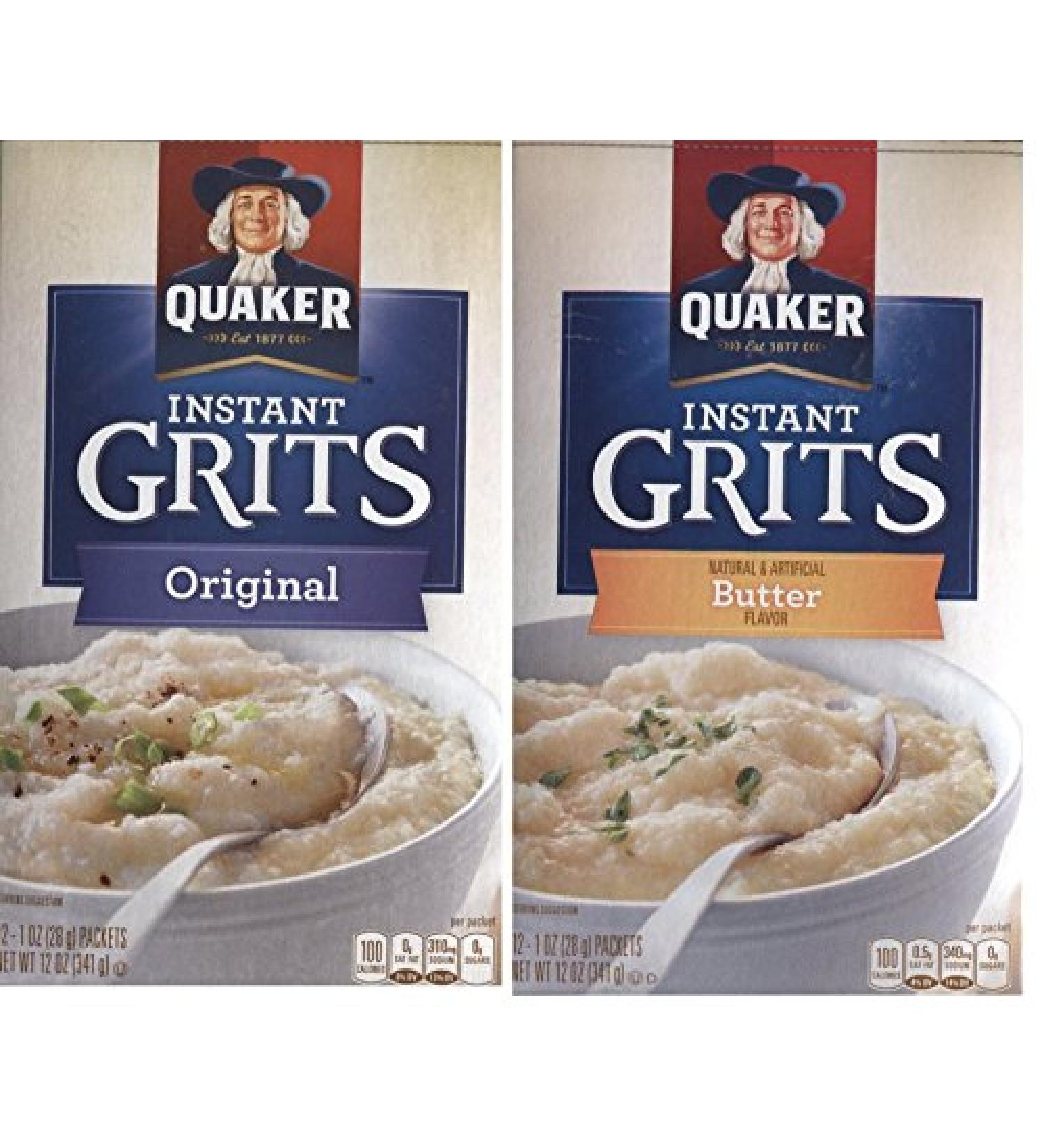 Quaker Instant Grits - Kosher Bundle of 2 Boxes of 1 oz Packages - Original and Butter