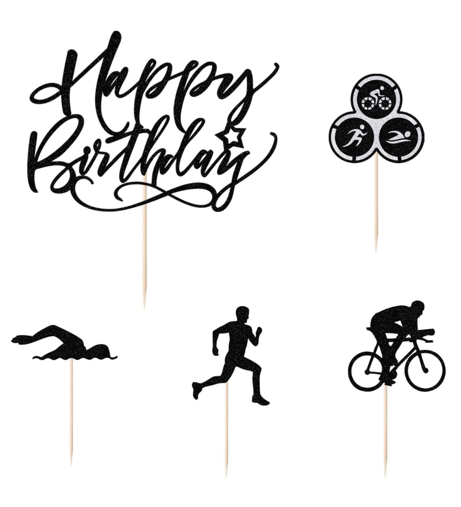 Triathlon Cupcake Toppers Sports Theme Cycling Cupcake Picks Swimming Cake Topper Running Cupcake Topper Party Decotation Supplies - Buy Online on GoSupps.com