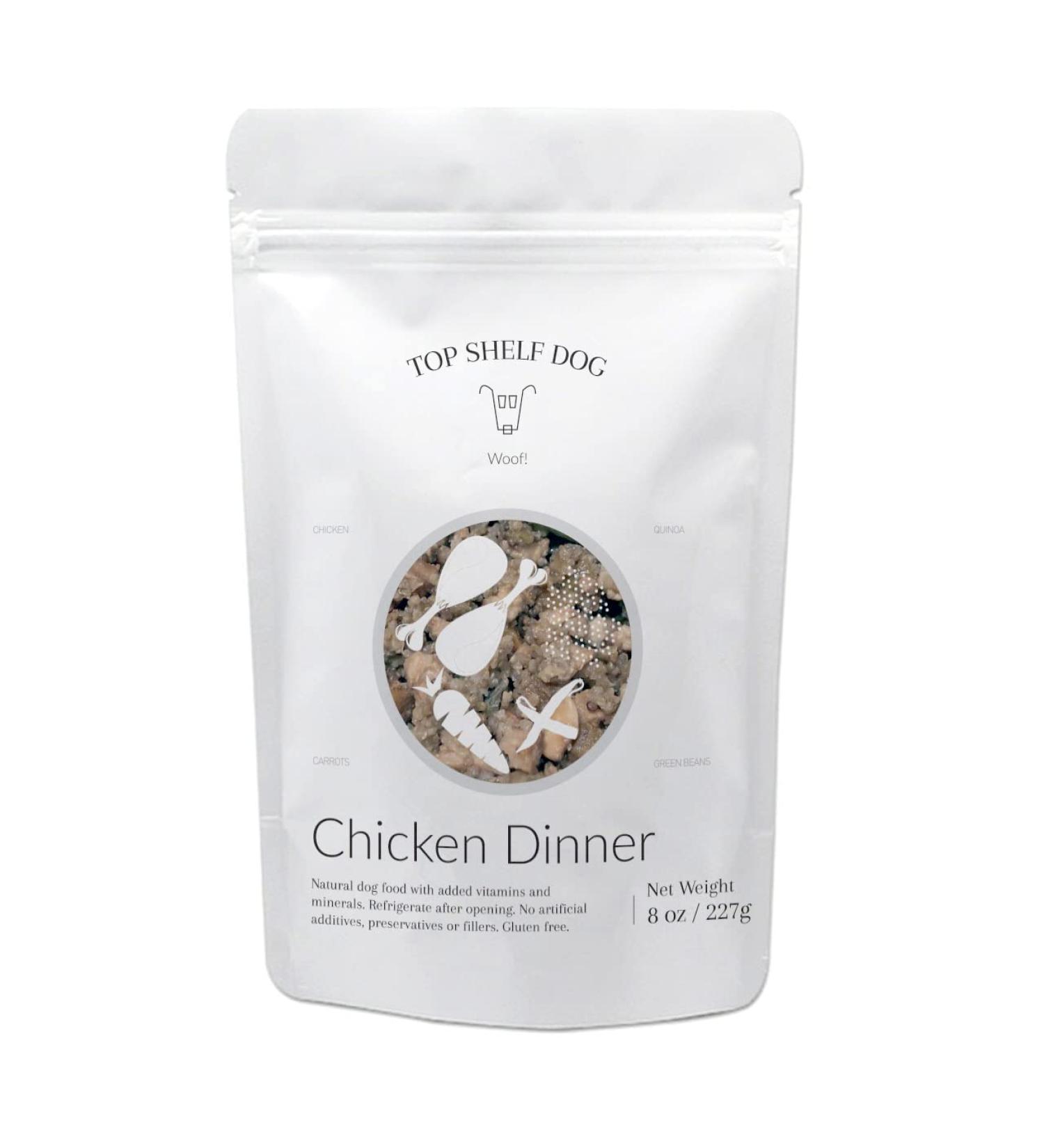 Top Shelf Dog Chicken Dinner Meal - All Natural Human Grade Food Topper for Picky Eaters - Nutrient Packed for Healthy Breeds - 8oz (Pack of 7) - Buy Online on GoSupps.com