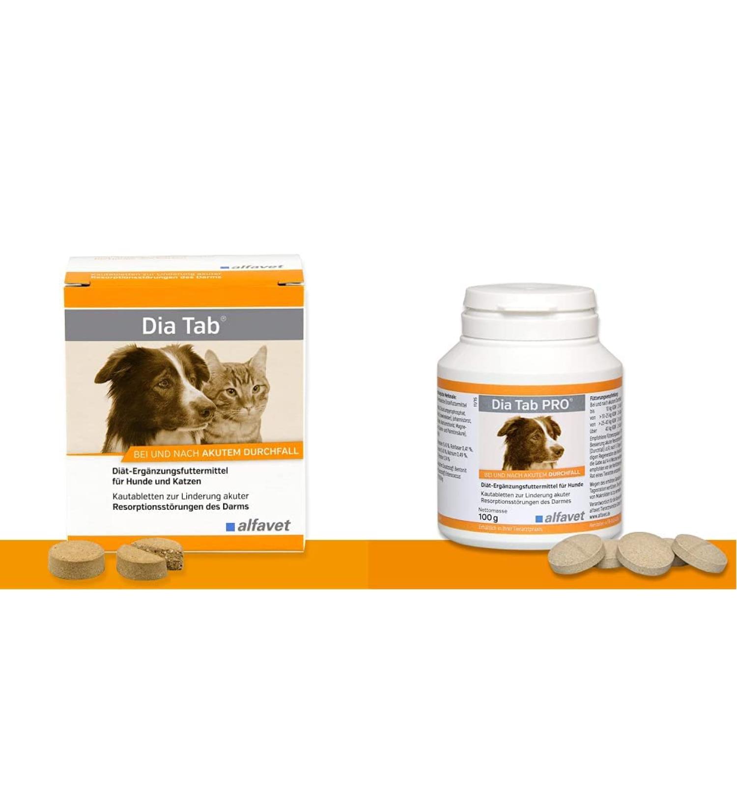 Alfavet Dia Tab & Dia Tab Pro - Dietary Supplement for Dogs & Cats | Combats Vomiting & Diarrhea | 60 x 5.5g Bundle with 100g Can - Buy Online on GoSupps.com