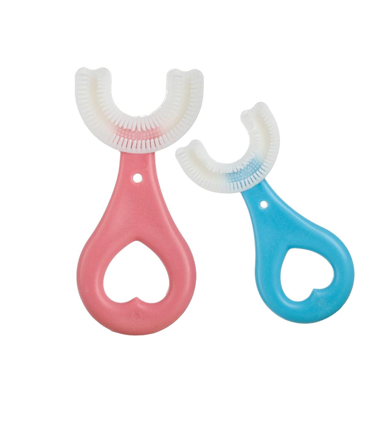 SATIS Silicone U-Shaped Kids Toothbrush 2 PCS for Kids 2-6 Years - Pink & Blue - Buy Online on GoSupps.com
