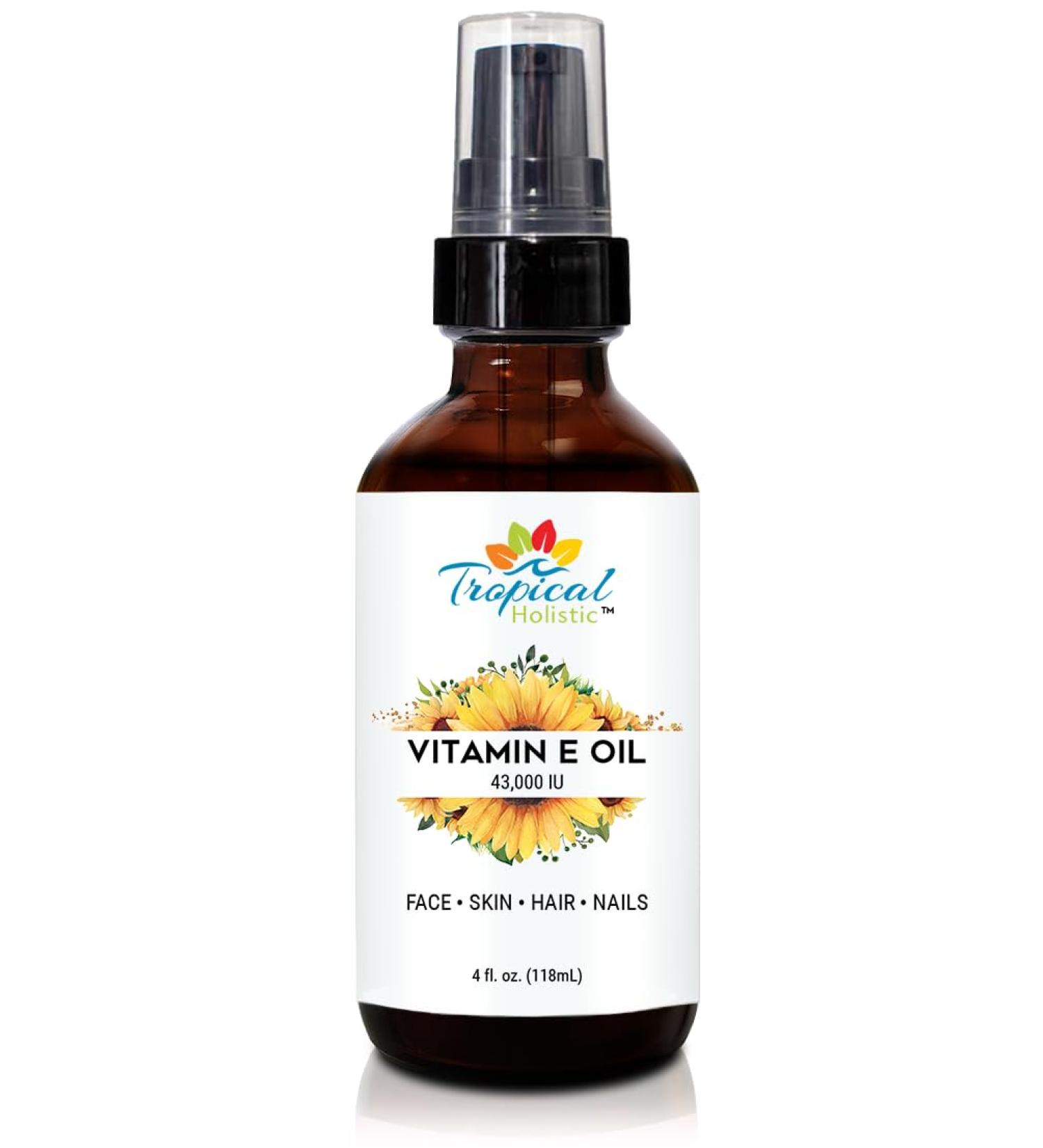 Pure Organic Vitamin E Oil 4 fl oz - 43 000 IU | 100% Plant-Based Natural Moisturizer for Skin Scars Nails Acne Hair Growth & Wrinkles - Buy Online on GoSupps.com