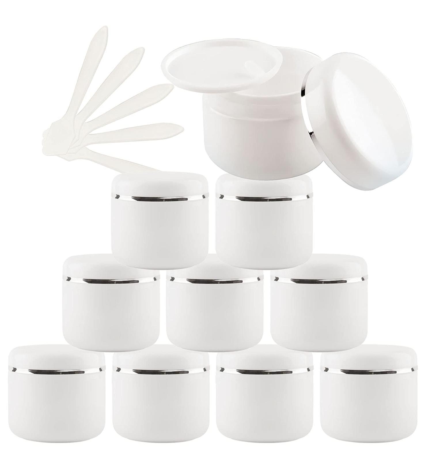 Buy Tianzd 20pcs 30ml White Plastic Screw Canisters - Empty Cosmetic Containers with Silver Band Lid & 5 Spoons for Ointments & Creams - Ideal for International Shipping - Buy Online on GoSupps.com