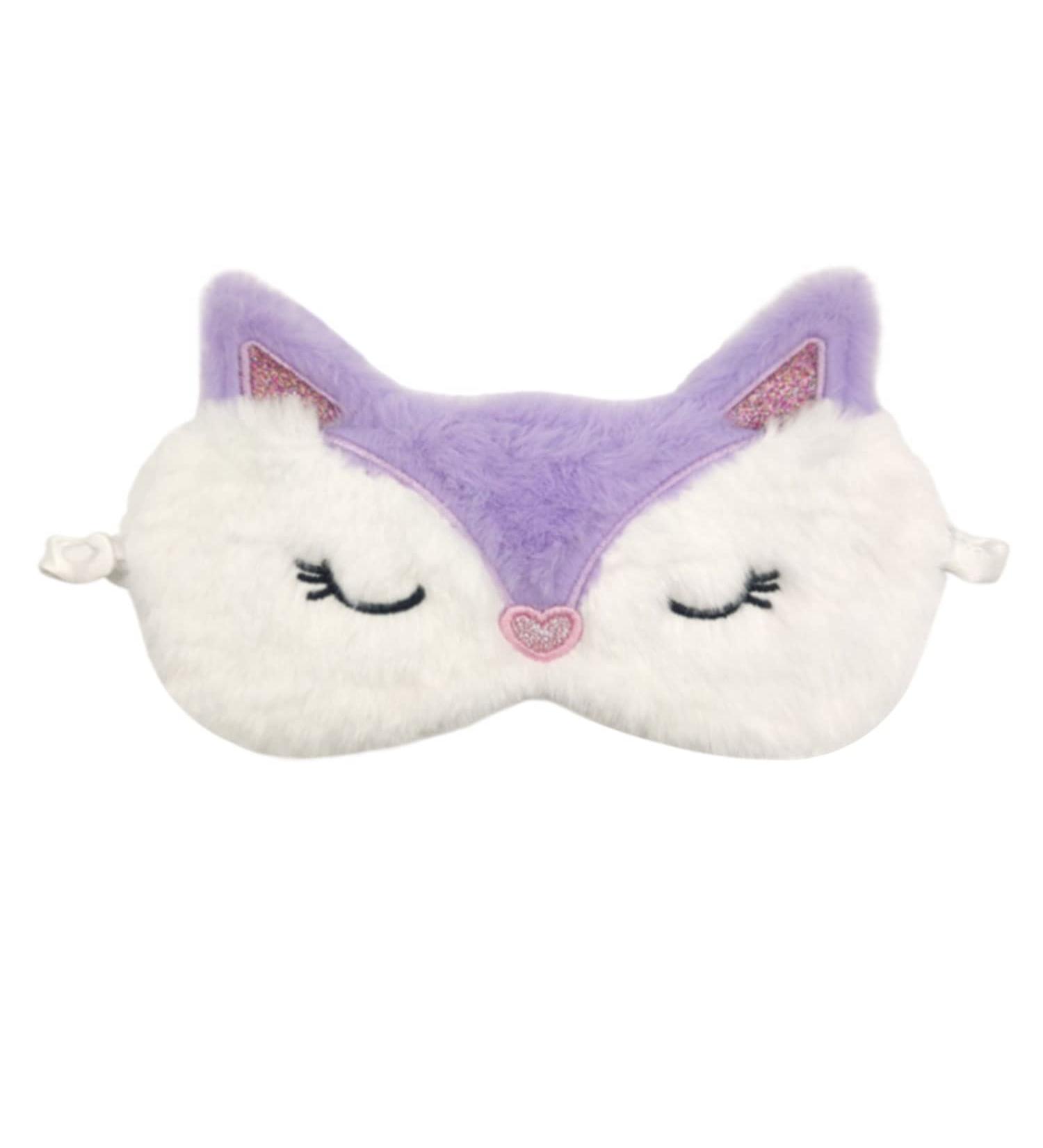 Cute Fox Animal Sleep Mask | Soft Plush Blindfold for Kids & Adults | Breathable Eye Cover for Night Nap, Travel, Meditation - Purple - Buy Online on GoSupps.com