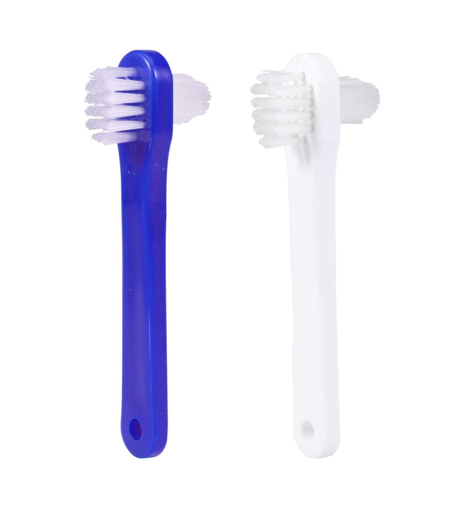 Denture Cleaning Brush 2pcs for False Teeth - Double-Ended Toothbrush (White+ Blue) - Buy Online on GoSupps.com