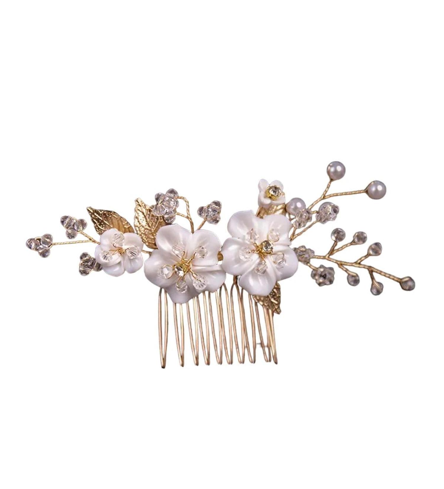 New 2025 Wedding Hair Accessories Flower Hair Clips Hairpin Crystal Headdress For Women Faux Pearl Barrettes Hair Combs Hair Decor Jewelry Fashion Accessories Creative Gift - Buy Online on GoSupps.com