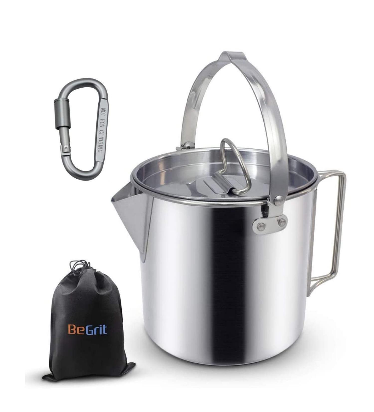 BeGrit Stainless Steel Camping Coffee Percolator Kettle with Handles and Lid - Portable Tea Pot for Hiking, Camping, and Picnic - Buy Online on GoSupps.com