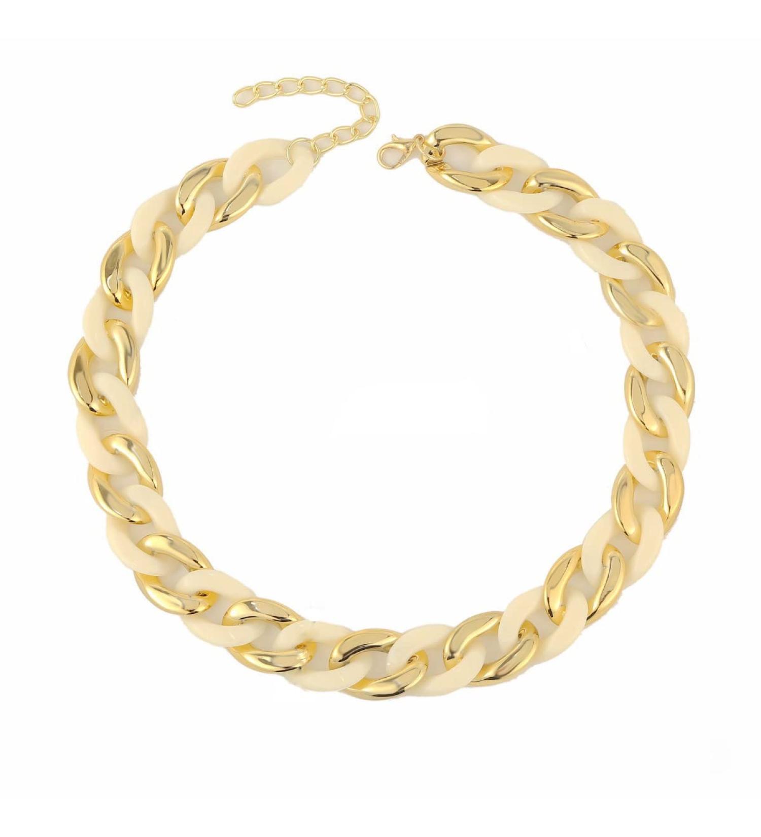 Punk Colorful Acrylic Cuban Link Chain Necklace - Chunky Curb Chain Choker for Women and Teens - White/Gold - Buy Online on GoSupps.com