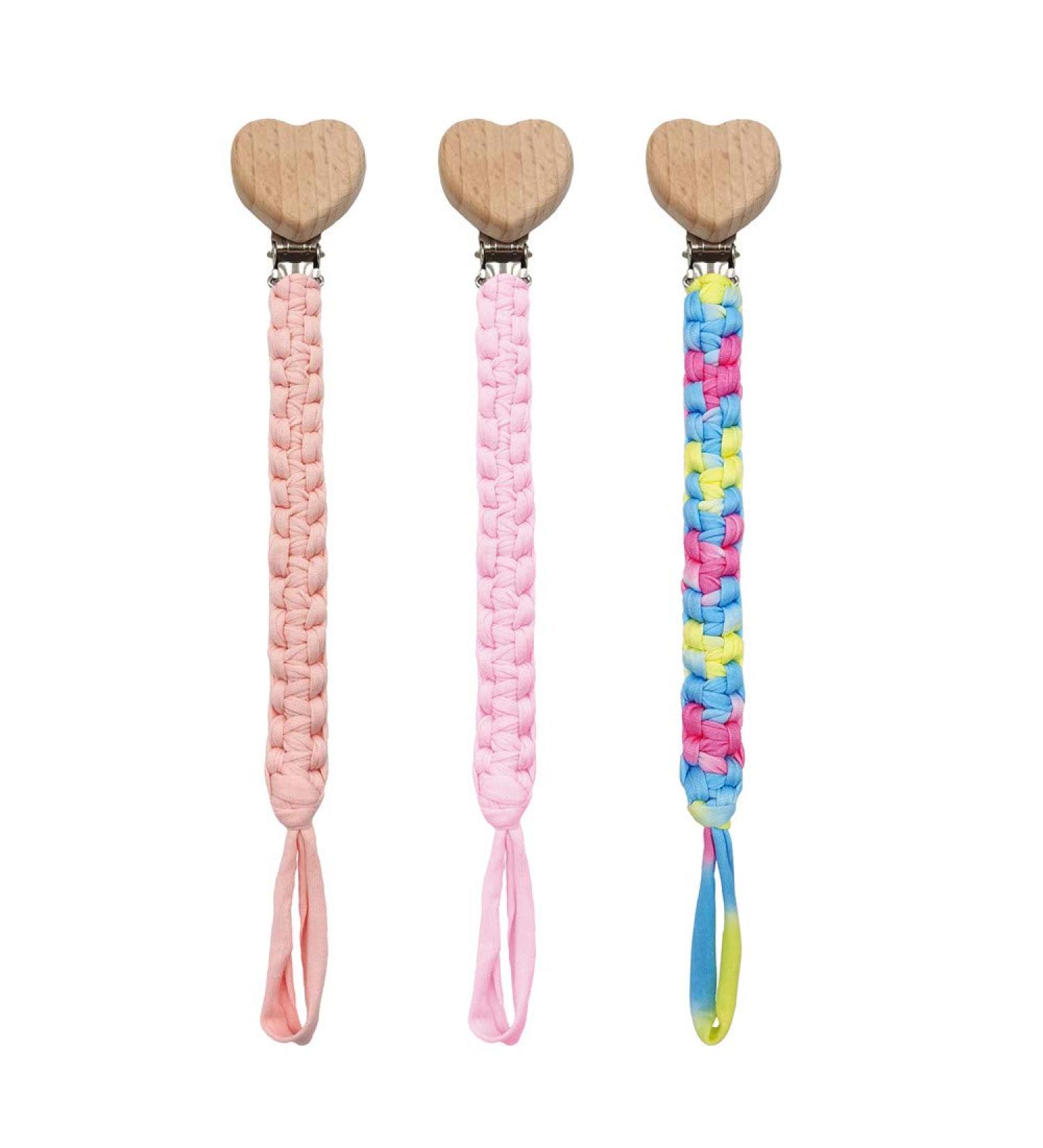3-Piece Cotton Pacifier Chain Set | Baby Pacifier Bands for Newborns - Libchchen (Pink Light Pink Colorful) - Buy Online on GoSupps.com