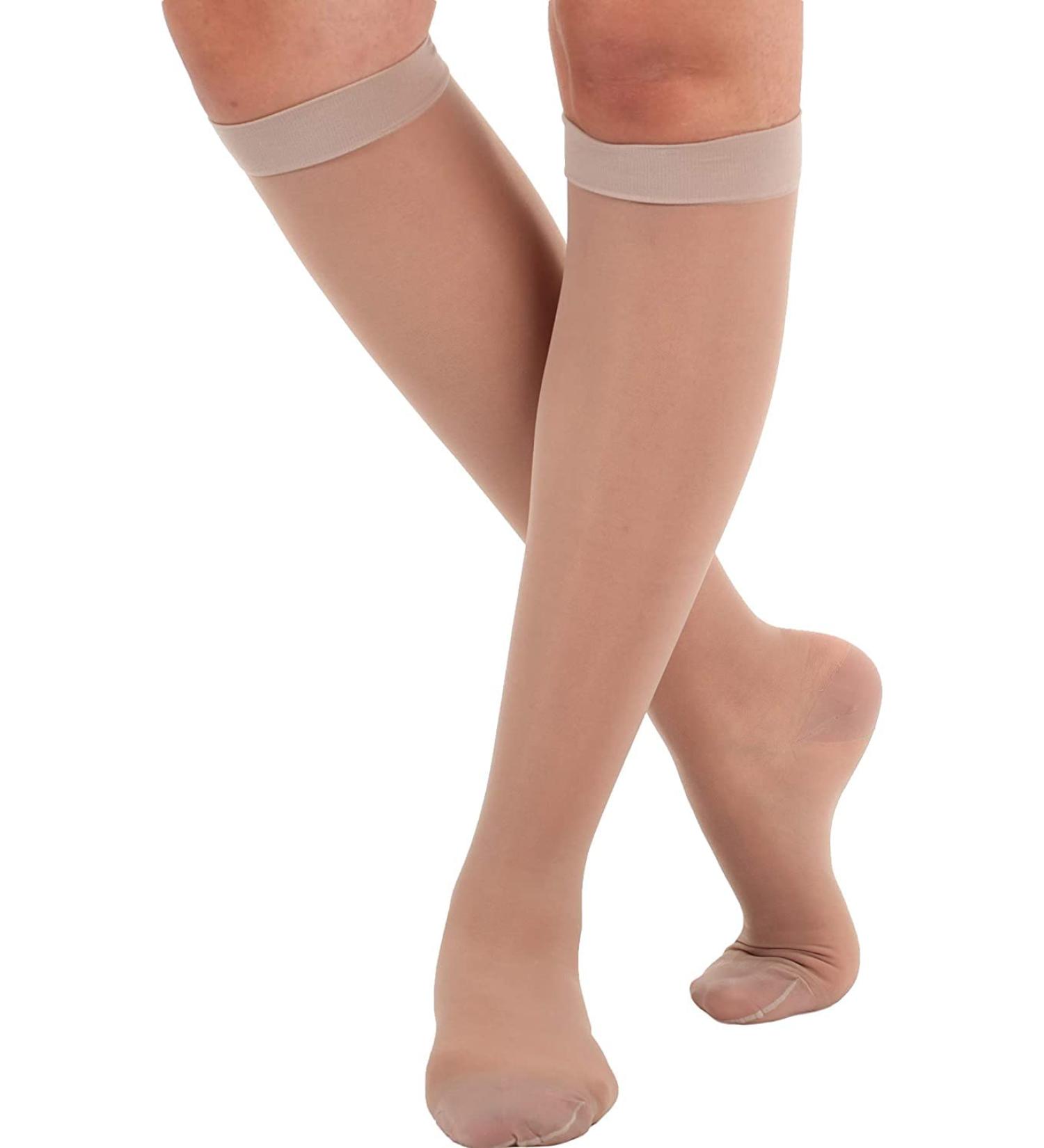 Made in USA Sheer Compression Socks for Women Circulation 15-20mmHg - Size Medium | Lightweight Knee High Support Stockings - Nude - Buy Online on GoSupps.com