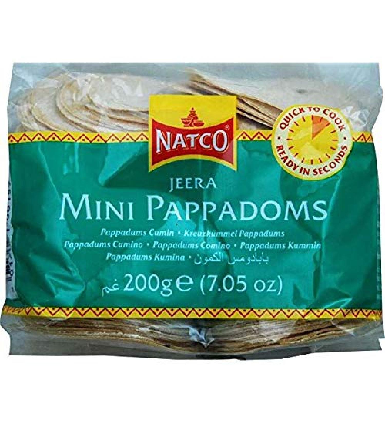 Natco Jeera (cumin) Mini Pappadoms - 200 g - Lot de 2