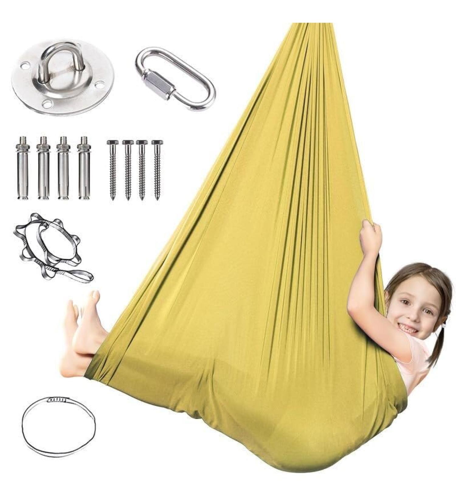 Ssimoo stretchy sensory full body sock full body wrap stretchy breathable body sox for stress relief for children adults autism anxiety self -control 100x280cm/39x110in gold