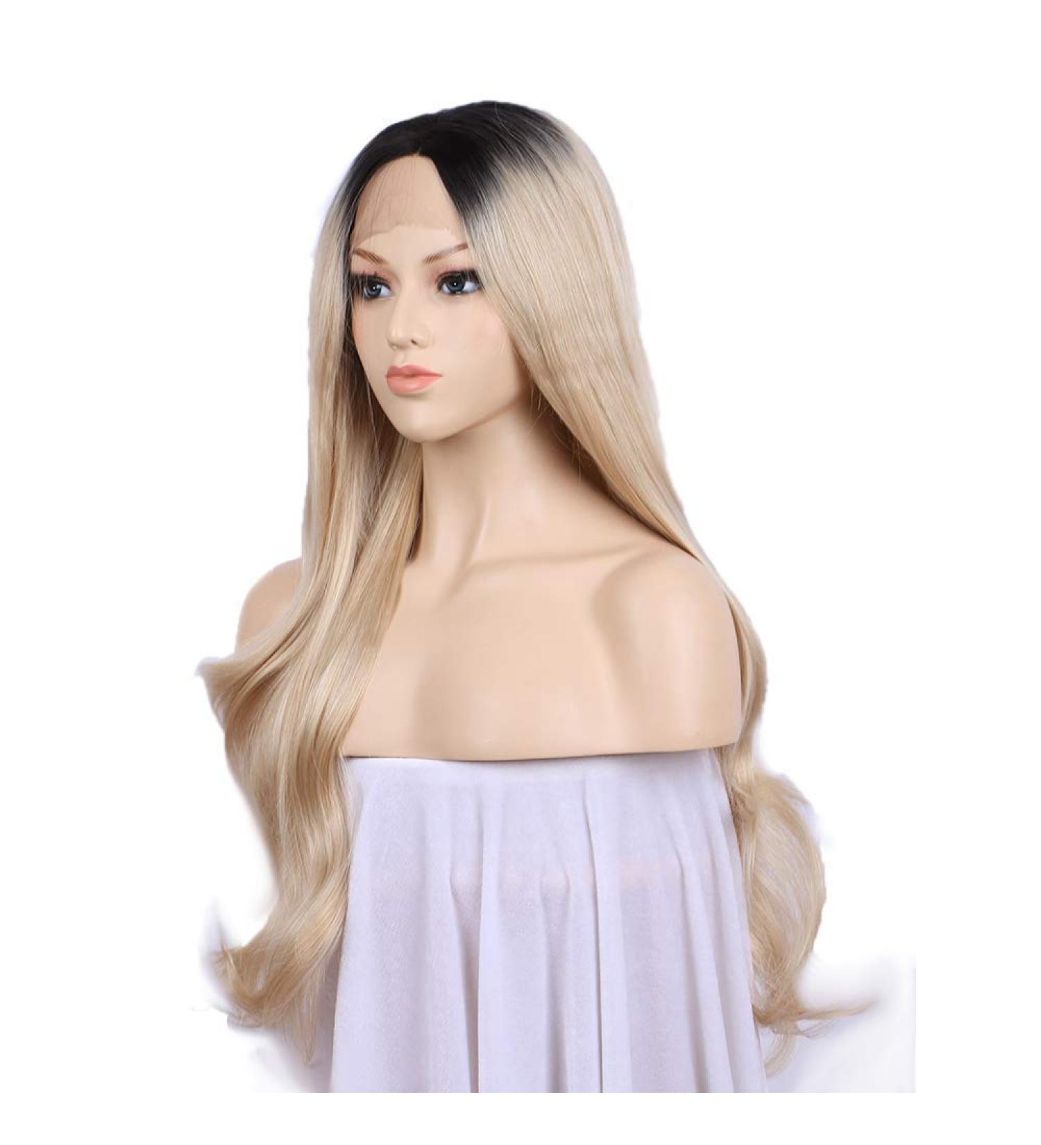 Buy SHIYID Blonde Wig with Dark Roots - Two Tones Long Wavy Front Lace Synthetic Wig for Women | High Temperature Fiber - Buy Online on GoSupps.com