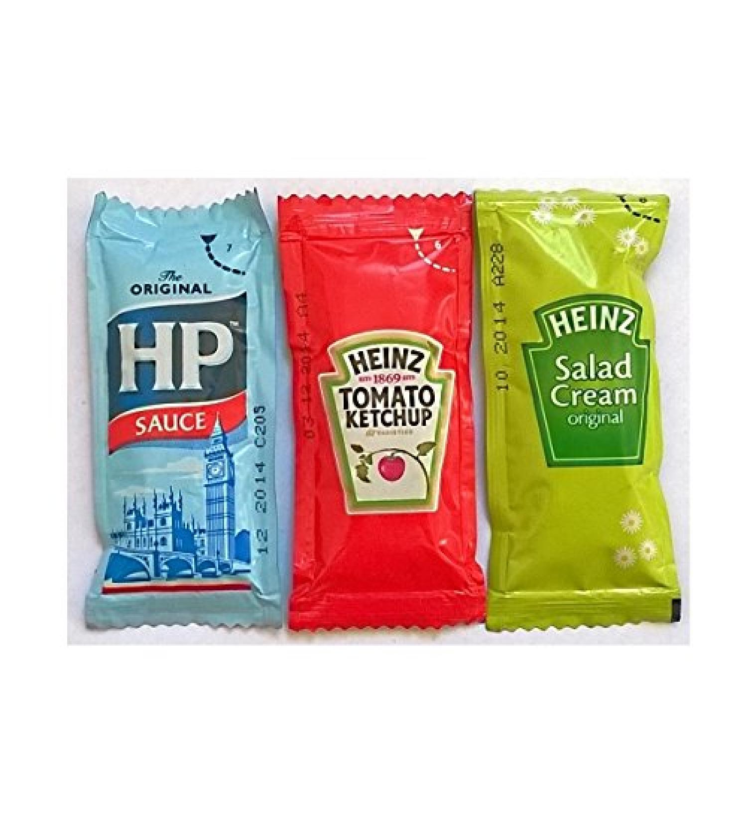 50 Heinz Salad Cream 50 Heinz Tomato Ketchup and 50 HP Sauce - Individual Sachets