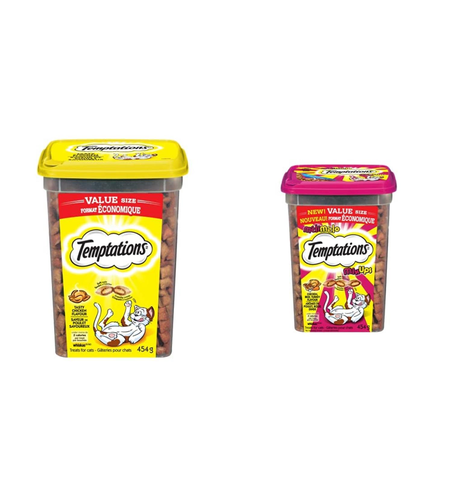 TEMPTATIONS Adult Cat Treats Tasty Chicken Flavour 454g Tub + TEMPTATIONS Mix-Ups Cat Treats (Chicken Turkey & Beef Flavour) 454g Tub Cat Treats + Cat Treats Turkey Chicken 454 g (Pack of 1) - Buy Online on GoSupps.com