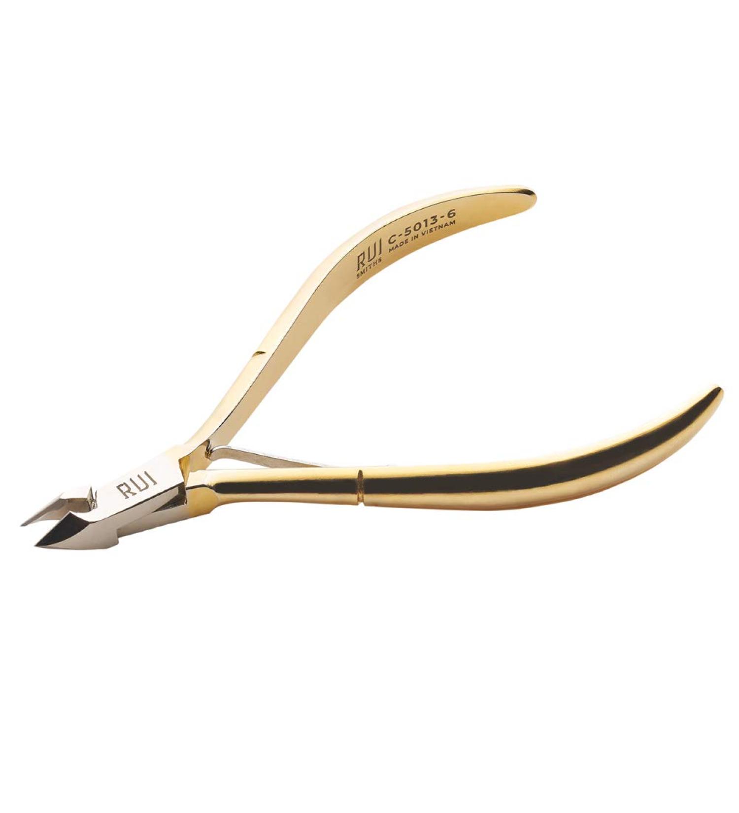 Rui Smiths Professional Gold-Plated Cuticle Nippers - French Handle, 6mm Full Jaw, Carbon Steel - Buy Online on GoSupps.com