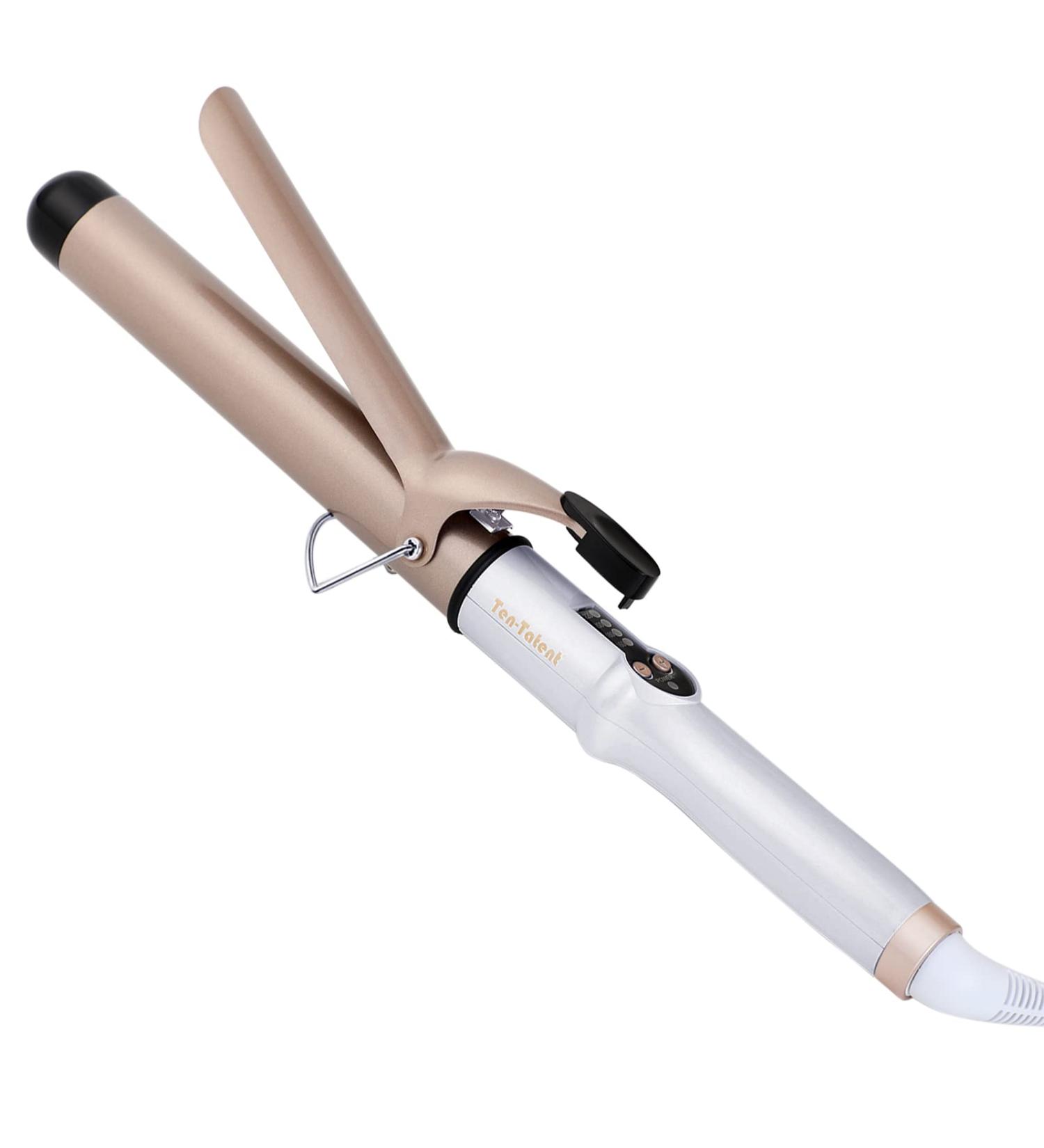 Ten Tatent 32mm Ceramic Tourmaline Curling Tongs Dual Voltage Curling Wand for Long Short Hair Adjustable Heat White
