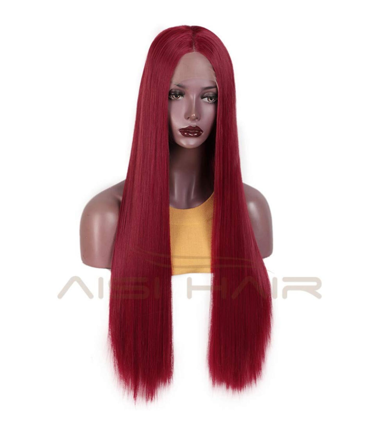 HBINGBING Long Straight Red Lace Front Wig for Women | Natural Look Middle Part Synthetic Hair - Buy Online on GoSupps.com