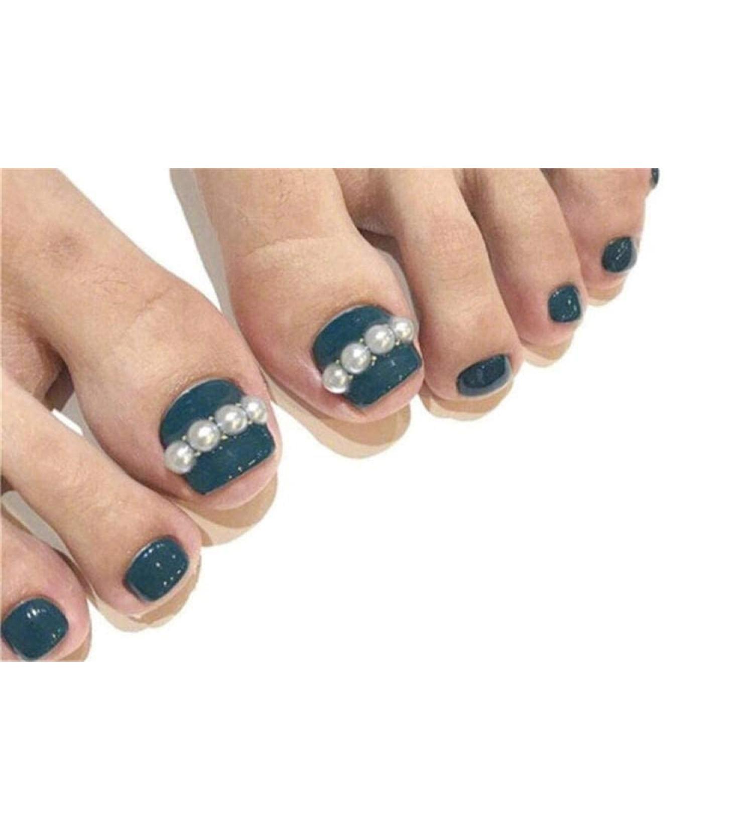 Press on Nails False Nails Toenail Blue Pearl 24 Pieces Short Acrylic False Nails Full Cover Fake Nails Cute Acrylic Nails Press on for Women and Girls - Buy Online on GoSupps.com