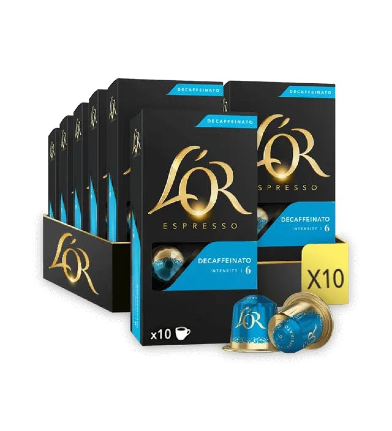 L OR Espresso Decaf Intensity 6 Compatible With Nespresso Aluminium Coffee Capsules - 10 Packs of 10 Capsules (100 Pods) - Buy Online on GoSupps.com
