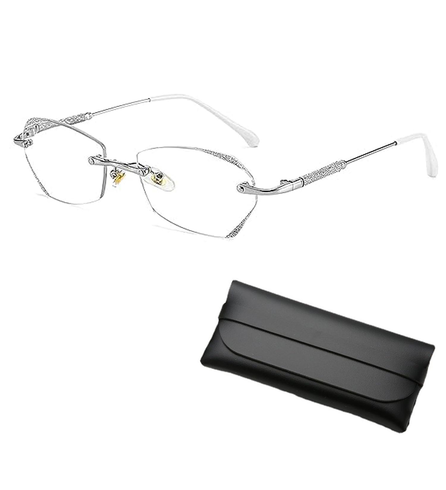 Zanlion Women's Diamond Rimless Anti-Blue Light Bifocal Reading Glasses - Ultra Light Silver (+1.50) - Buy Online on GoSupps.com