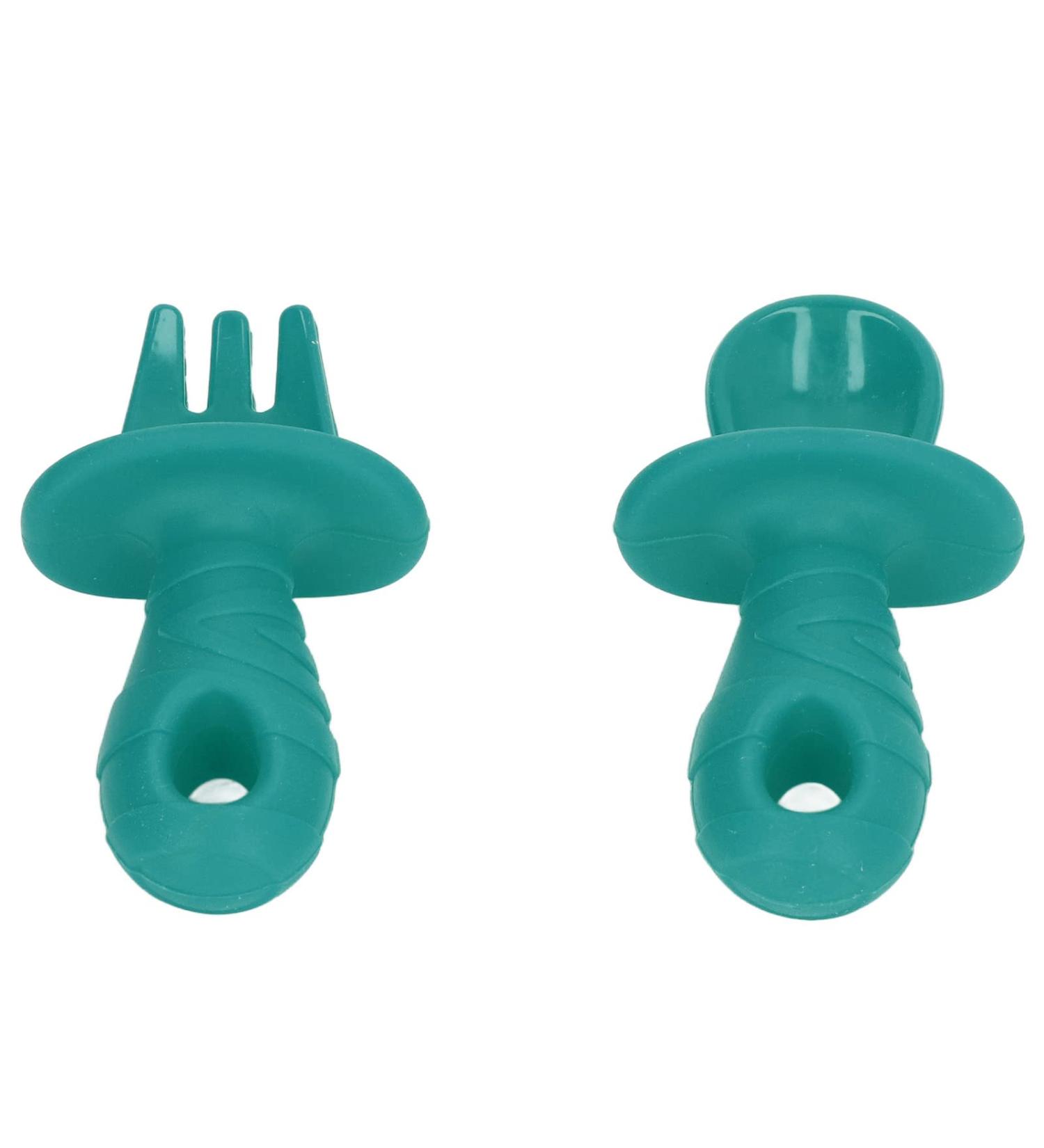 Silicone Spoon & Fork Set - Soft Chewable LED Weaning Tools for Anxiety Relief | Green - Buy Online on GoSupps.com