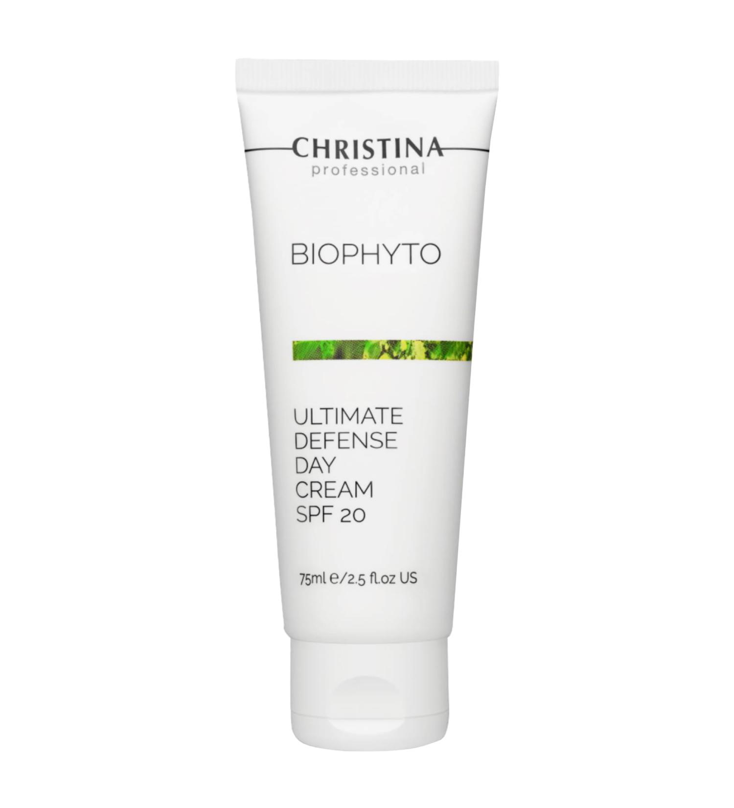 Christina Bio Phyto Ultimate Defense Day Cream Moisturizer with SPF 20-75 ml - Broad Spectrum UVA/UVB Protection Facial Moisturizer with Hyaluronic Acid & Vitamin B12- For Normal & Combination Skin - Buy Online on GoSupps.com