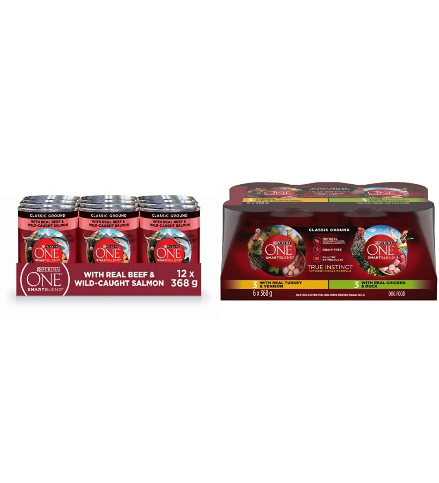 Purina ONE Wet & Dry Dog Food | True Instinct Beef & Salmon + True Instinct Classic Ground Turkey Venison Chicken & Duck Dog Food + Dog Food Variety Pack - Buy Online on GoSupps.com