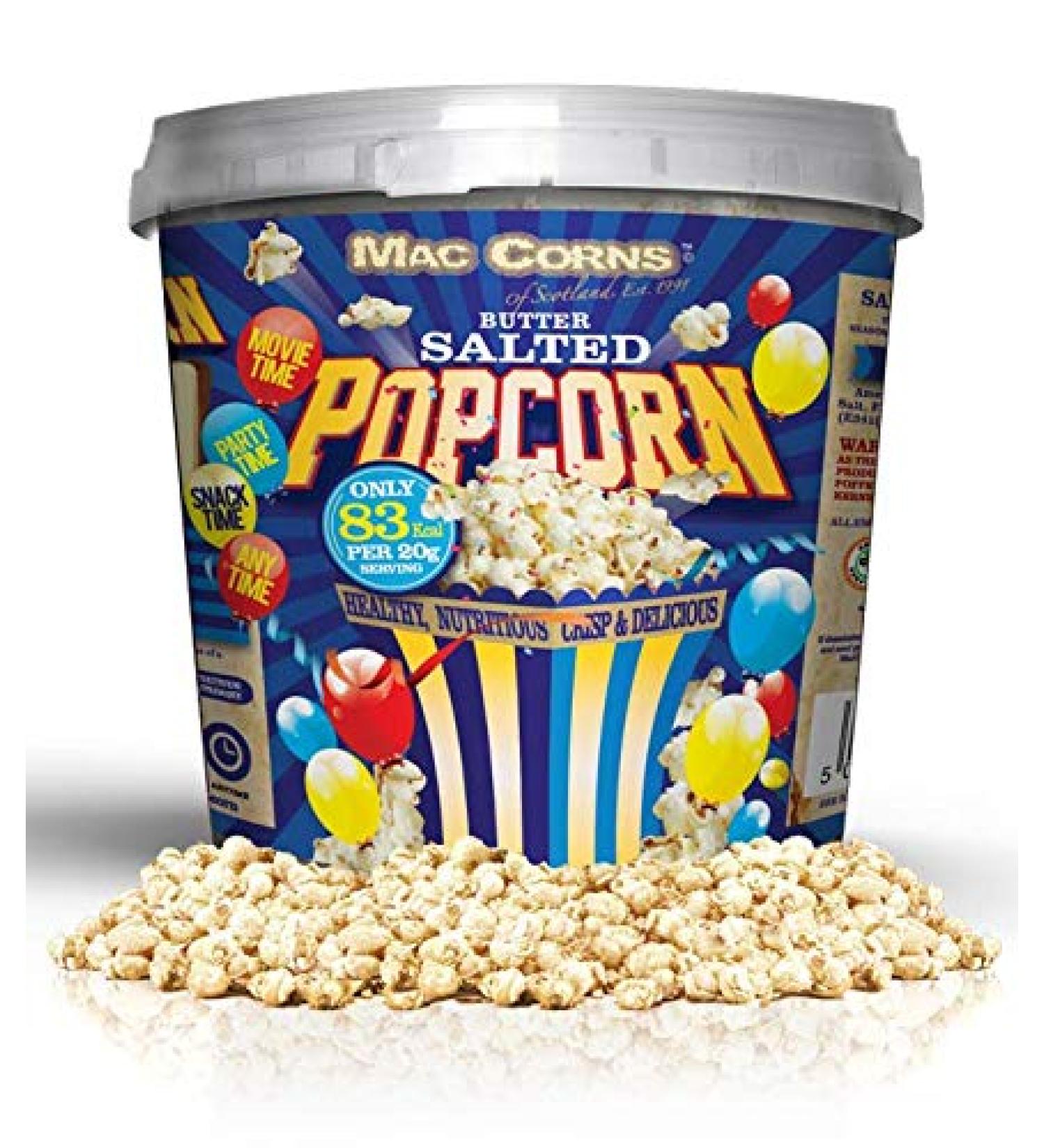 Mac-Corns Salted Popcorn 400g Mega Bucket - Traditional Buttered Popcorn - Buy Online on GoSupps.com
