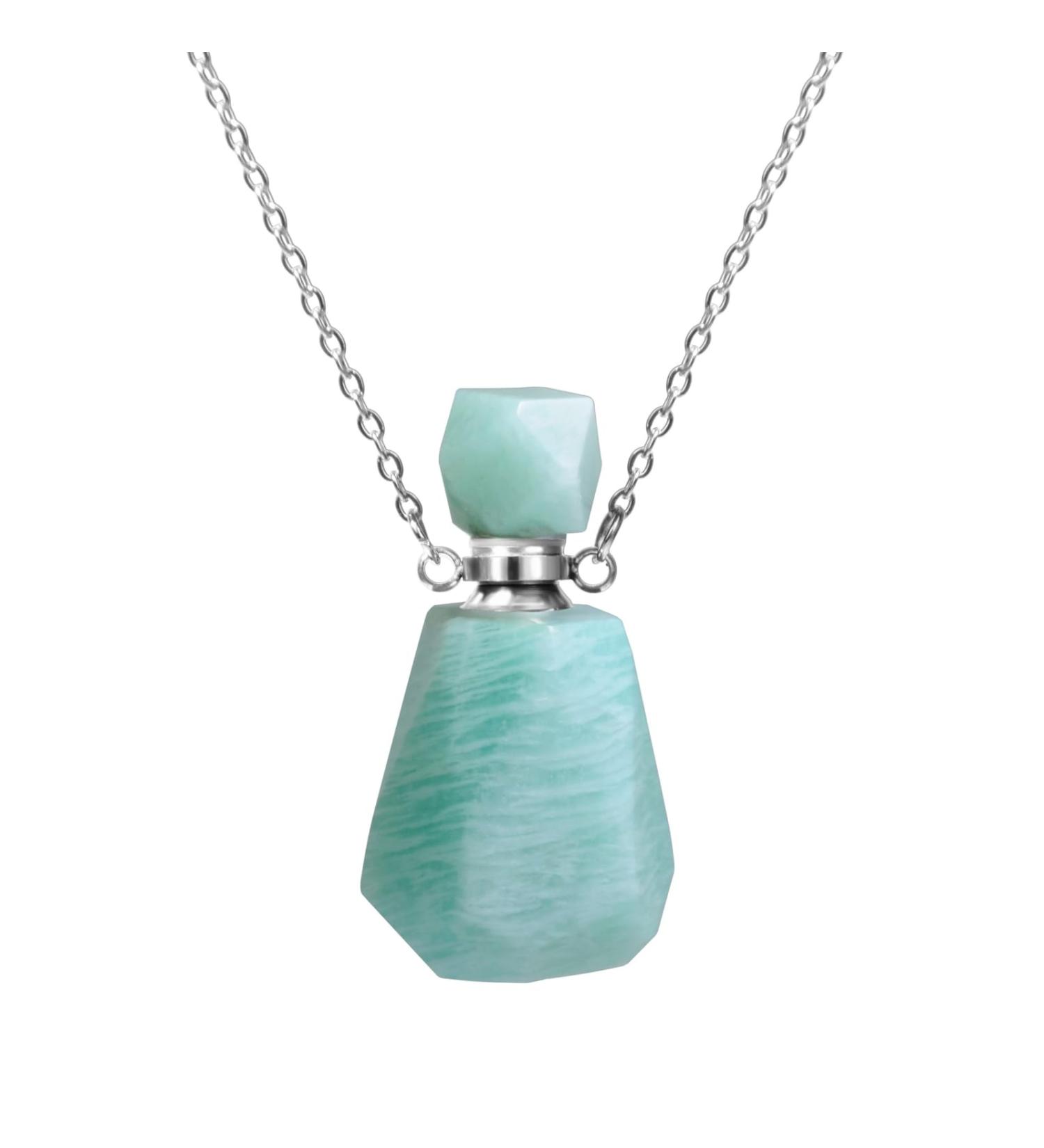 Ubrand Gemstone Perfume Bottle Pendant | Essential Oil Diffuser | Natural Crystal Agate Jewelry Long Necklace (Amazonite S) - Shop Now - Buy Online on GoSupps.com