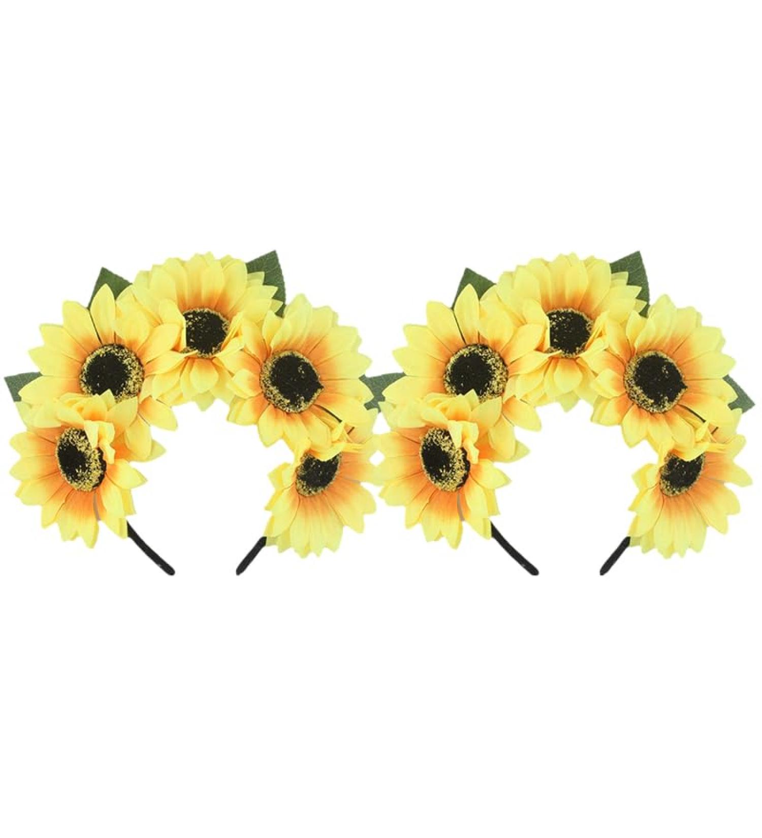 Miaija 2Pieces Sunflower Headband Stretch Floral Hair Clips Party Festival Womens Headbands Flower Hair Accessories for Girls Brides Ladies - Buy Online on GoSupps.com