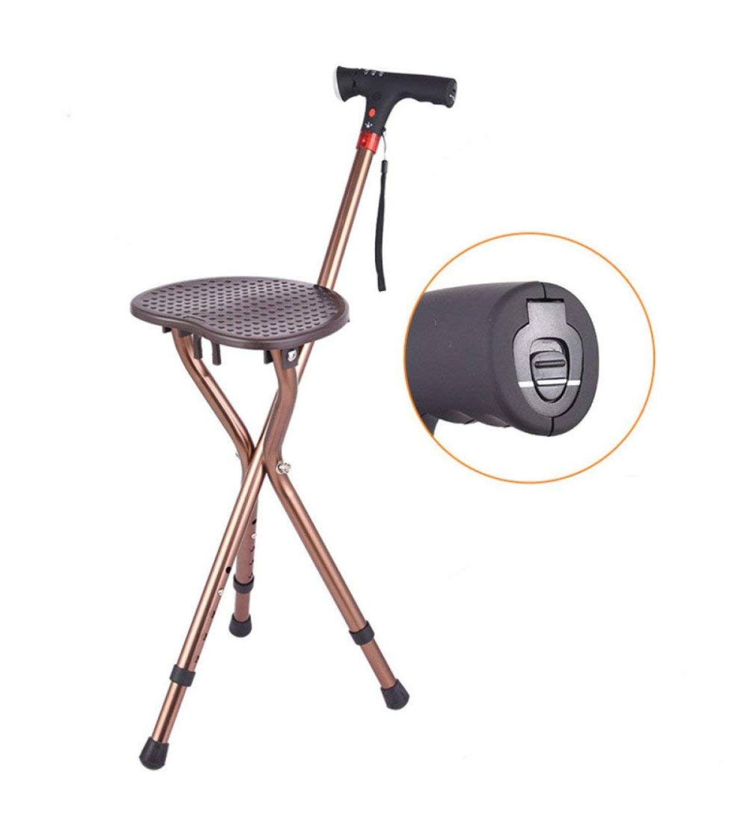 Walking Stick with Seat Multifunctional Smart Walking Stick Stool Aluminum Alloy Old Lighting Flashing Alarm Crutches Swivel Chair Copper - Buy Online on GoSupps.com