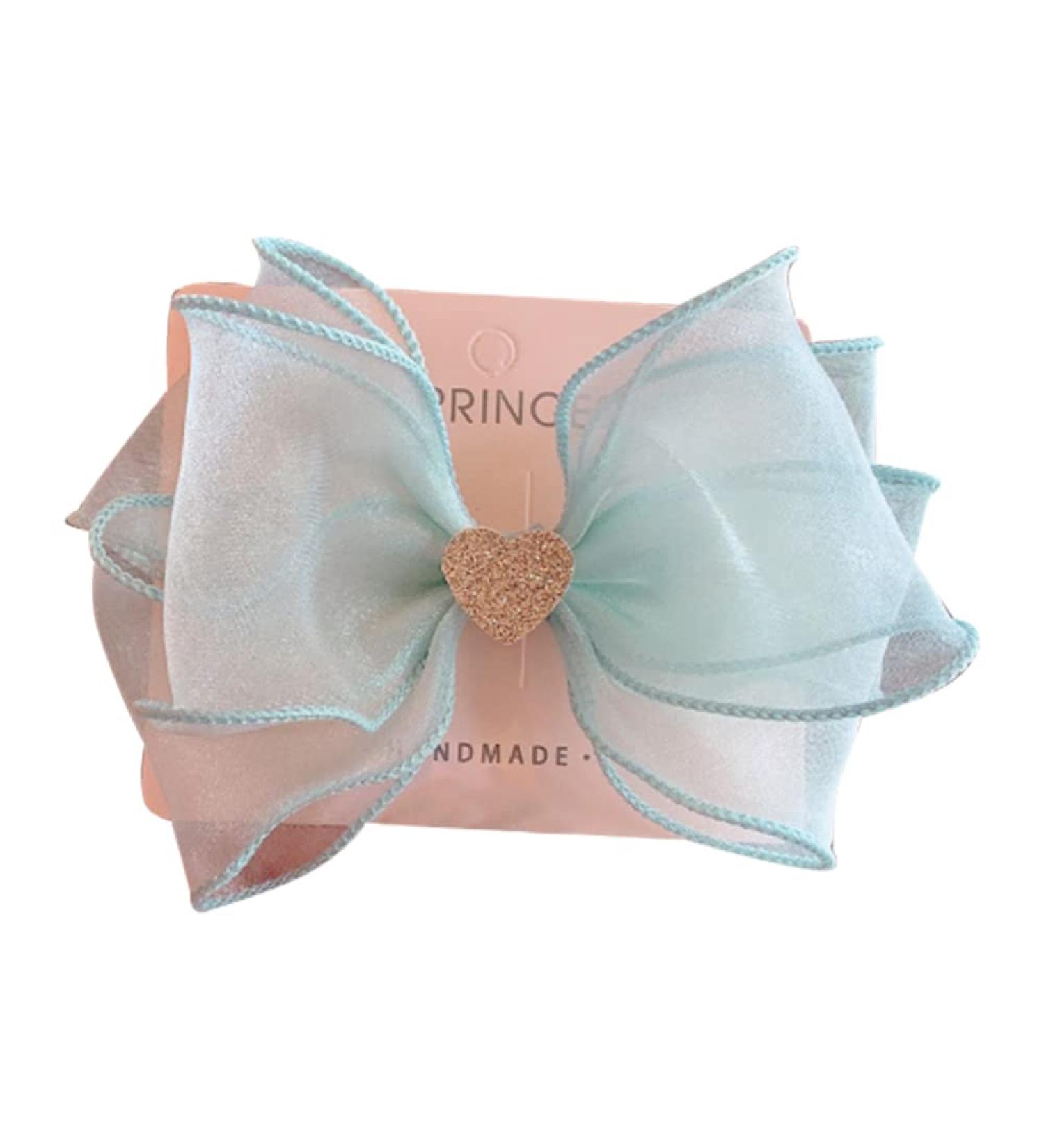 FEIFEI'S BOW 5 Princess Chiffon Heart Bow Hair Clip - Green | Girls Baby Kids Infants Toddlers Hair Accessories - Buy Online on GoSupps.com