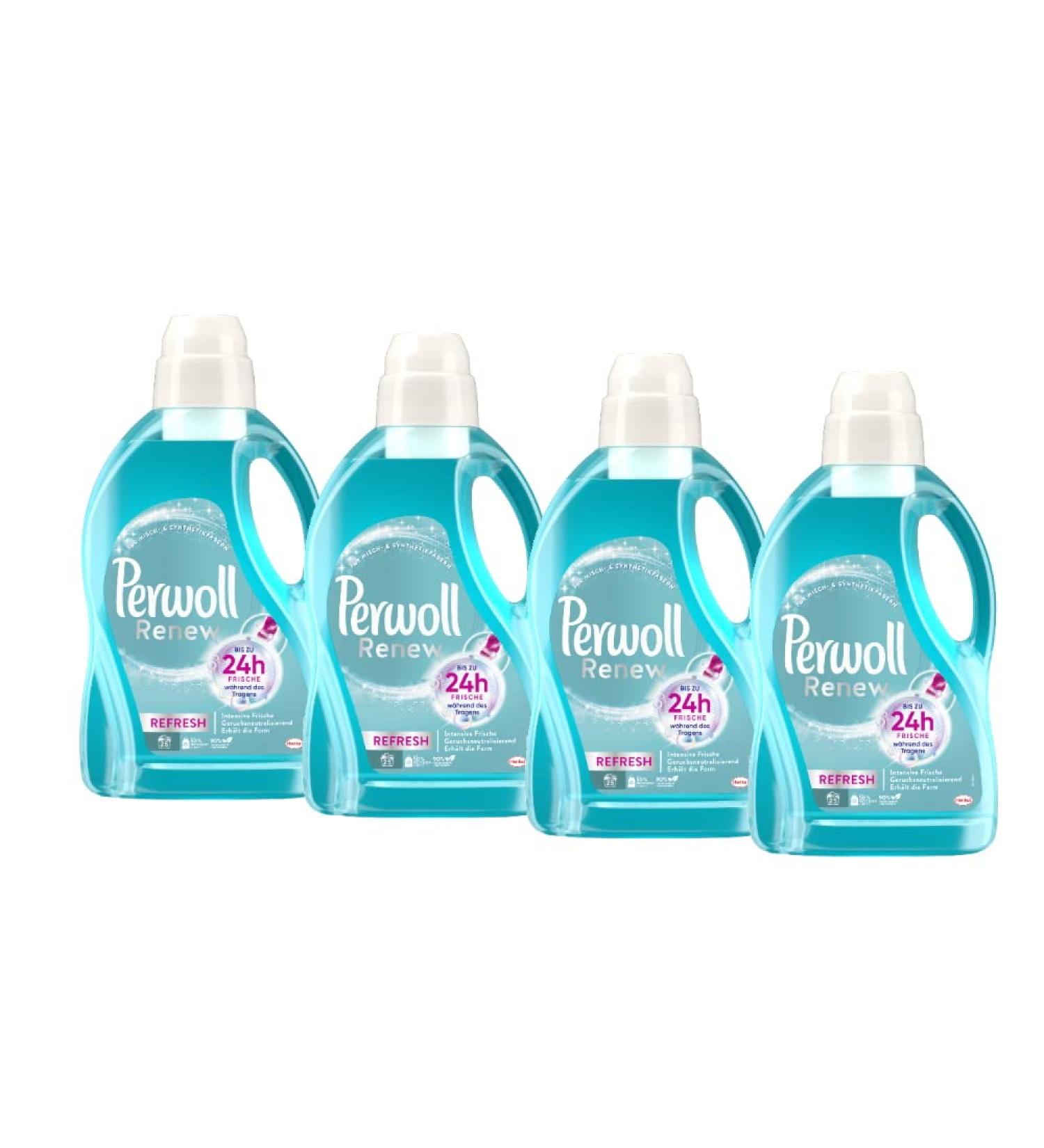 Perwoll Renew Refresh Liquid Detergent - 4x25 Washes Hygiene Formula for White & Colored Laundry Odor-Neutralizing 1.38L (4 Pack) - International Shipping Available - Buy Online on GoSupps.com