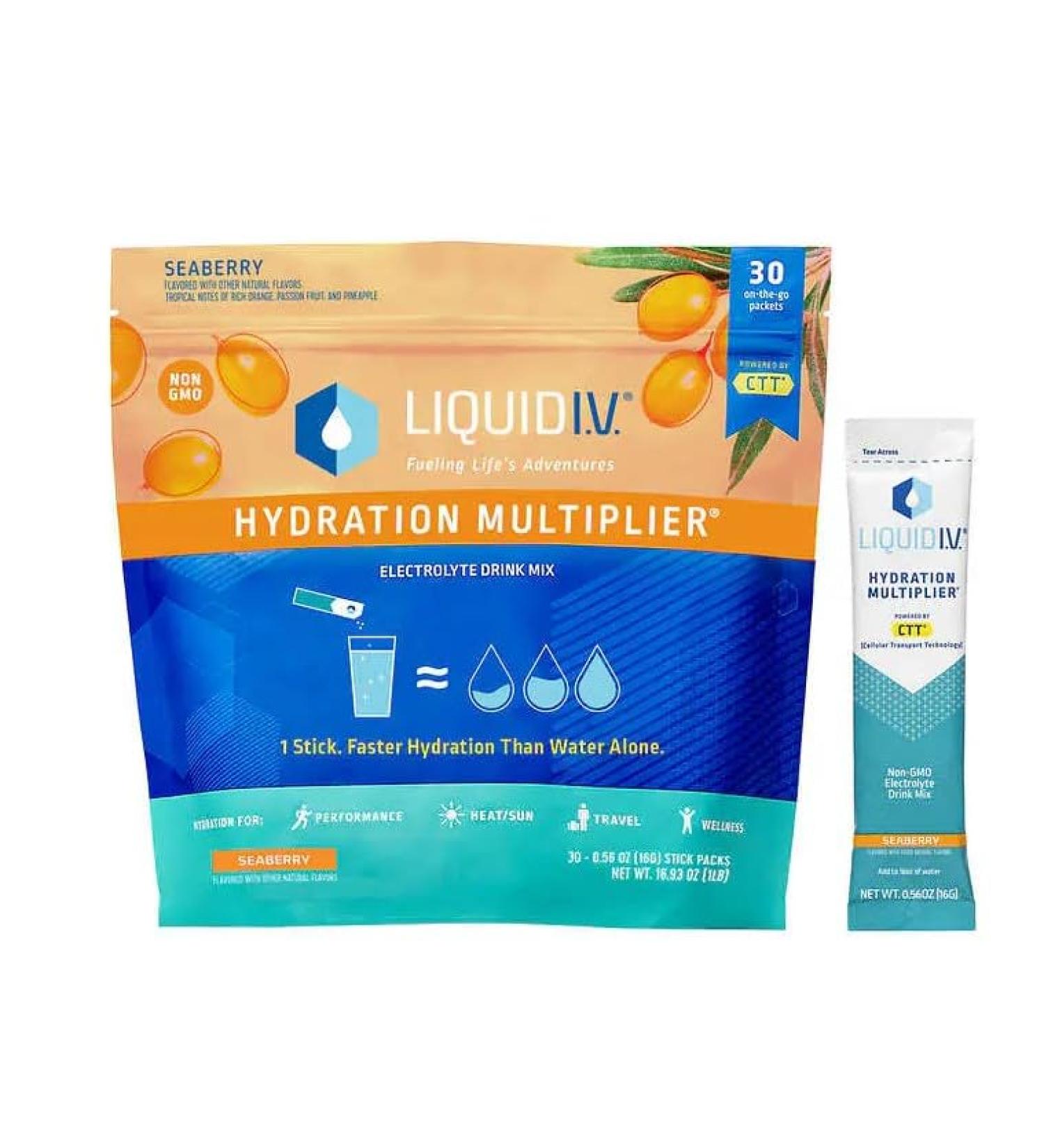 Liquid I.V. Hydration Multiplier - New Seaberry Flavor (60 Sticks) | Electrolyte Drink Mix for Optimal Hydration - Buy Online on GoSupps.com