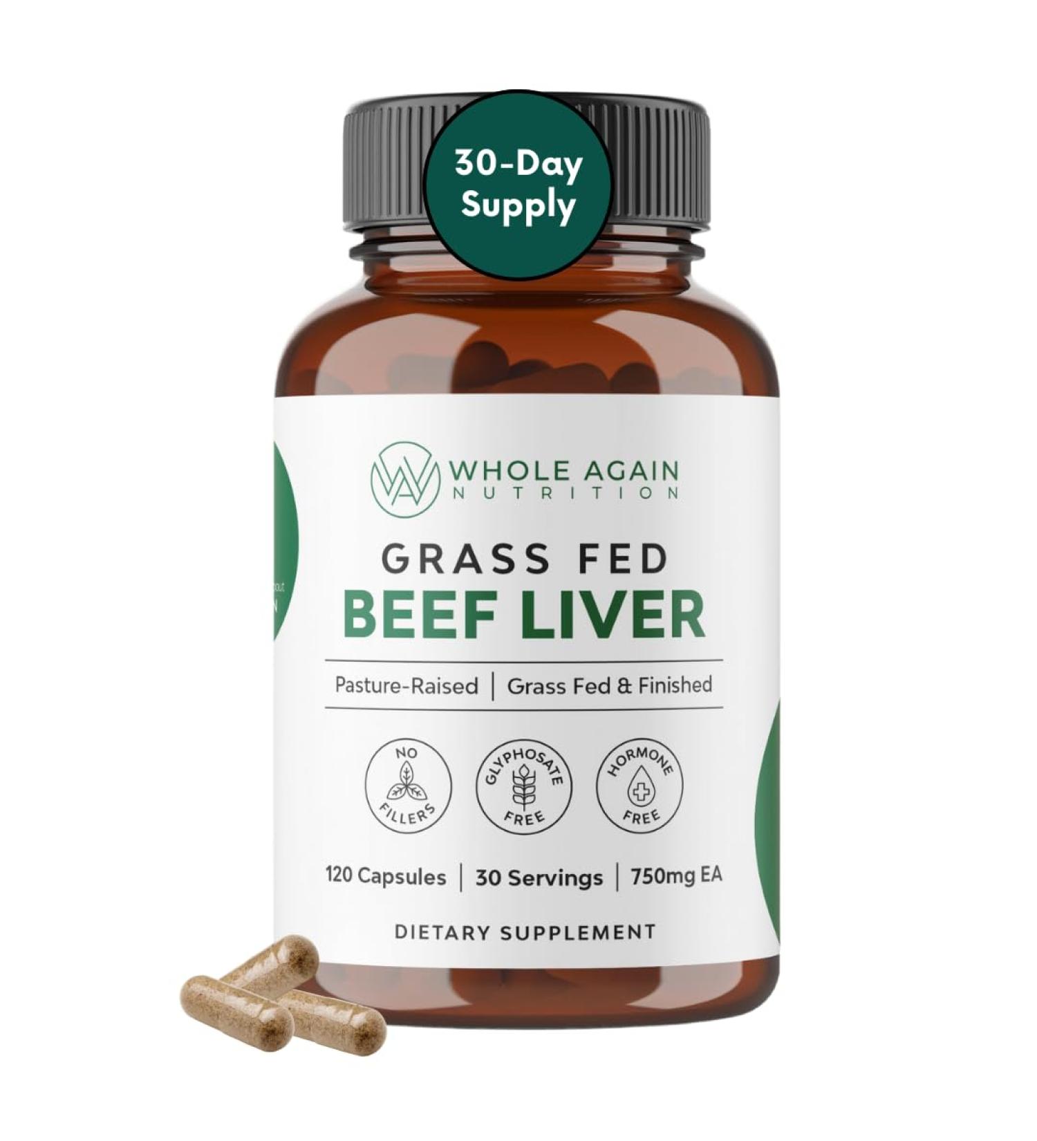 Grass Fed Beef Liver Capsules - 100% Pasture Raised Supplement No Fillers 120 Count - Boost Iron & Energy 3 000mg Serving - 30-Day Supply - Buy Online on GoSupps.com