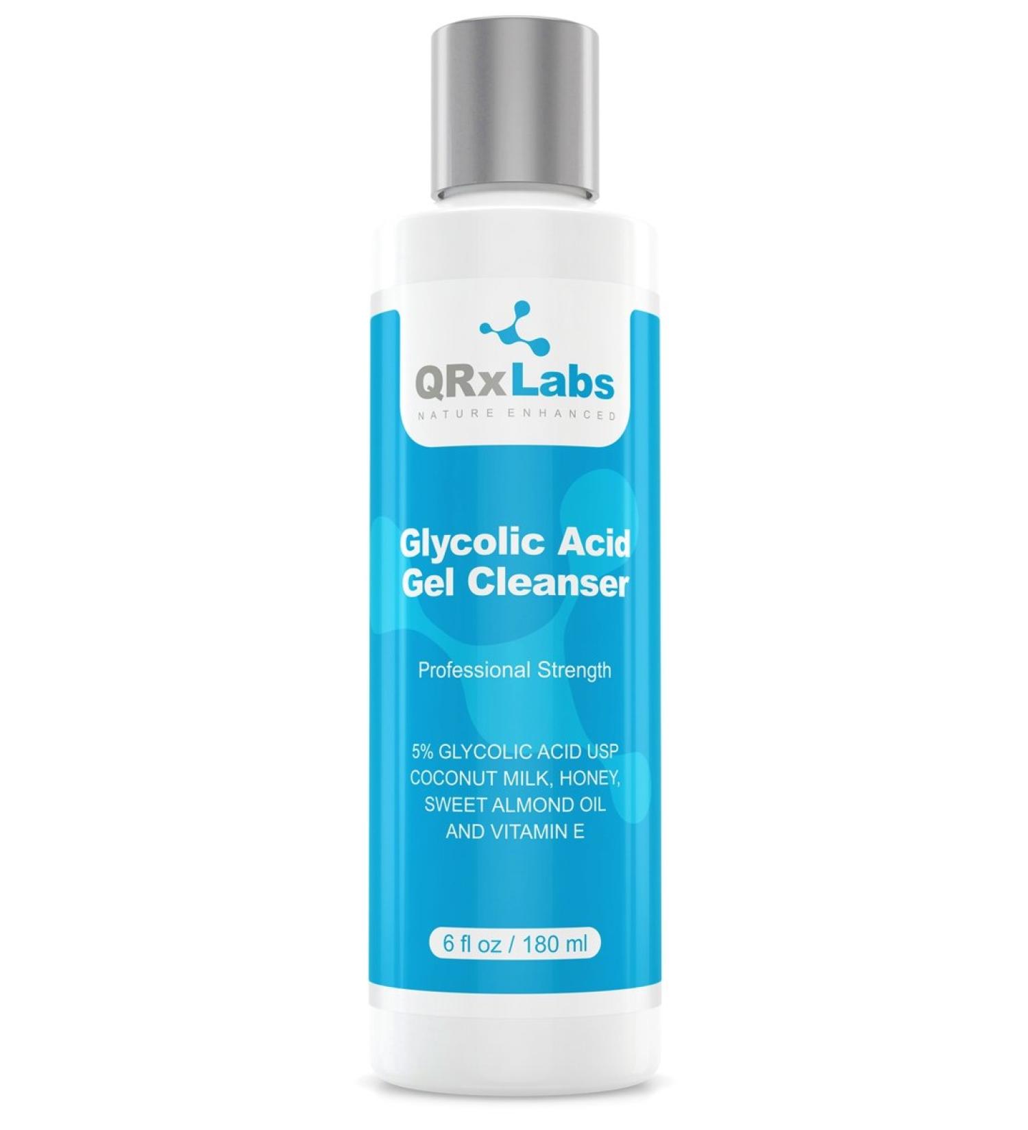 QRxLabs Glycolic Acid Face Wash - Best Exfoliating Gel Cleanser for Wrinkles Acne & Shaving Bumps - 6 fl oz - Buy Online on GoSupps.com