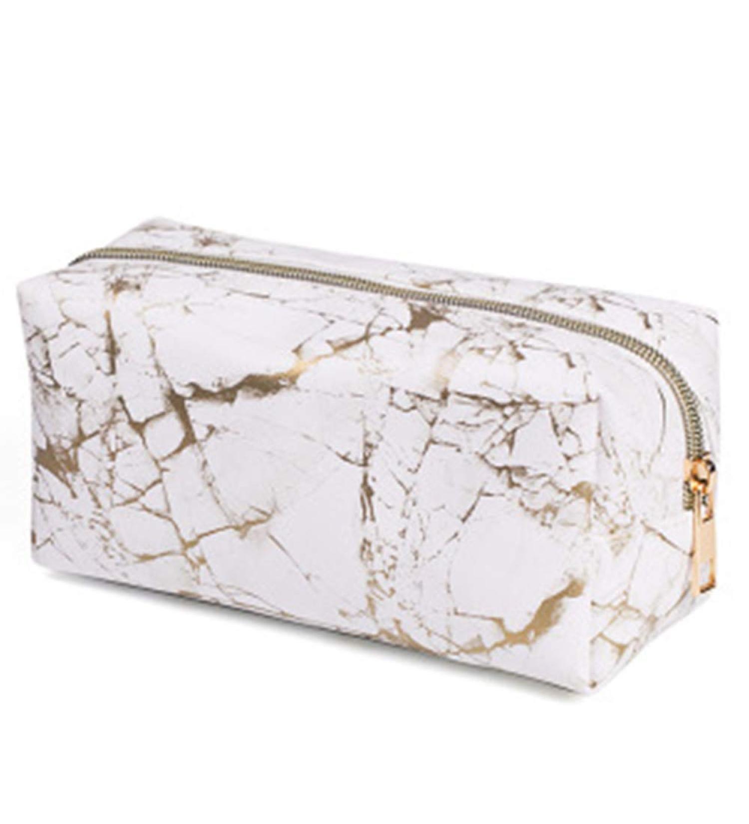 Xinlie Marble Pattern PU Leather Travel Makeup Bag - Stylish Cosmetic Pouch for Home & Vacation - Buy Online on GoSupps.com