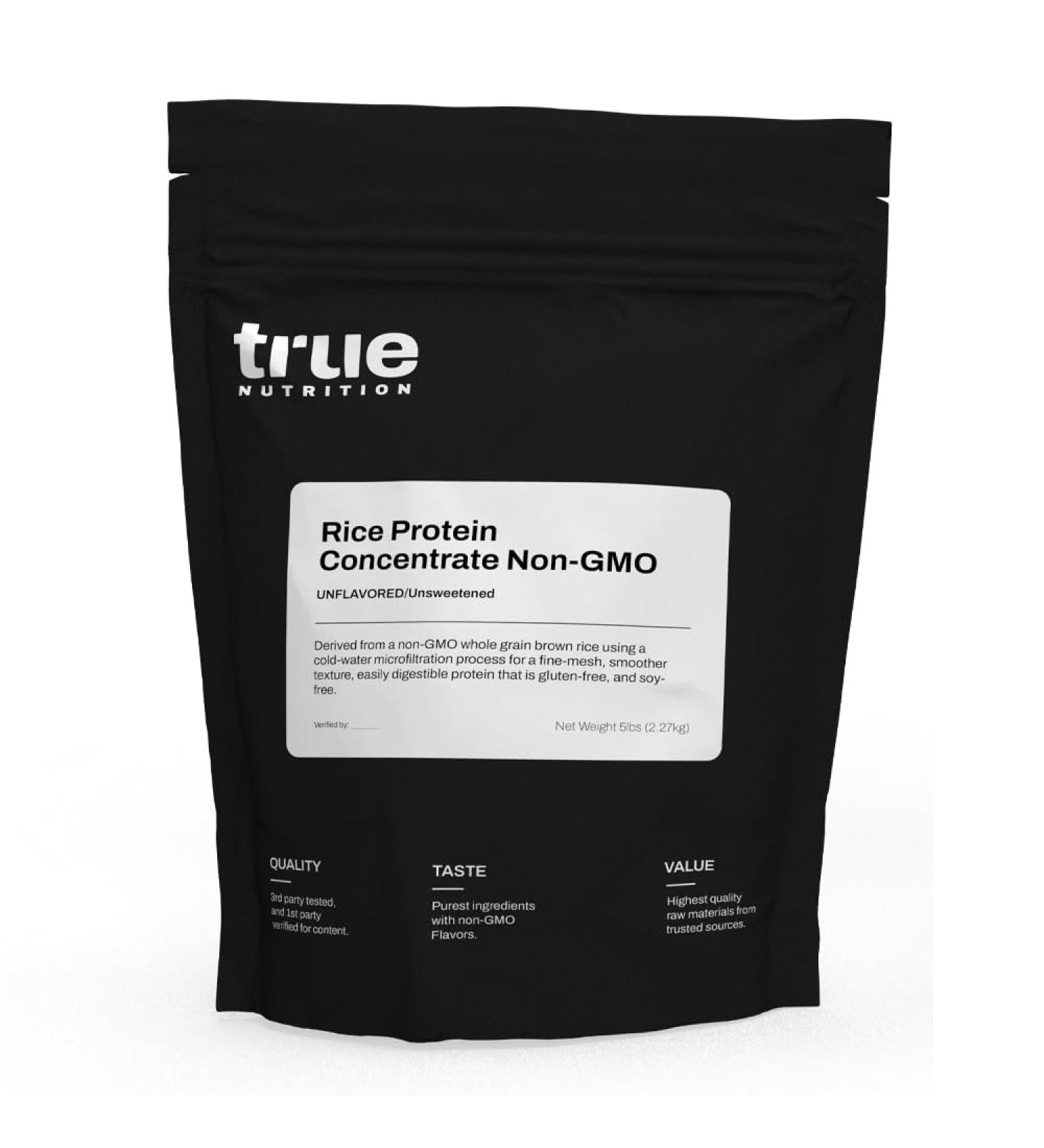 True Nutrition - Rice Protein Concentrate - Cold Water Microfiltration Gluten Free Soy Free Dairy Free Non-GMO Protein Powder - Unflavored - 5LB Unflavored 5 Pound