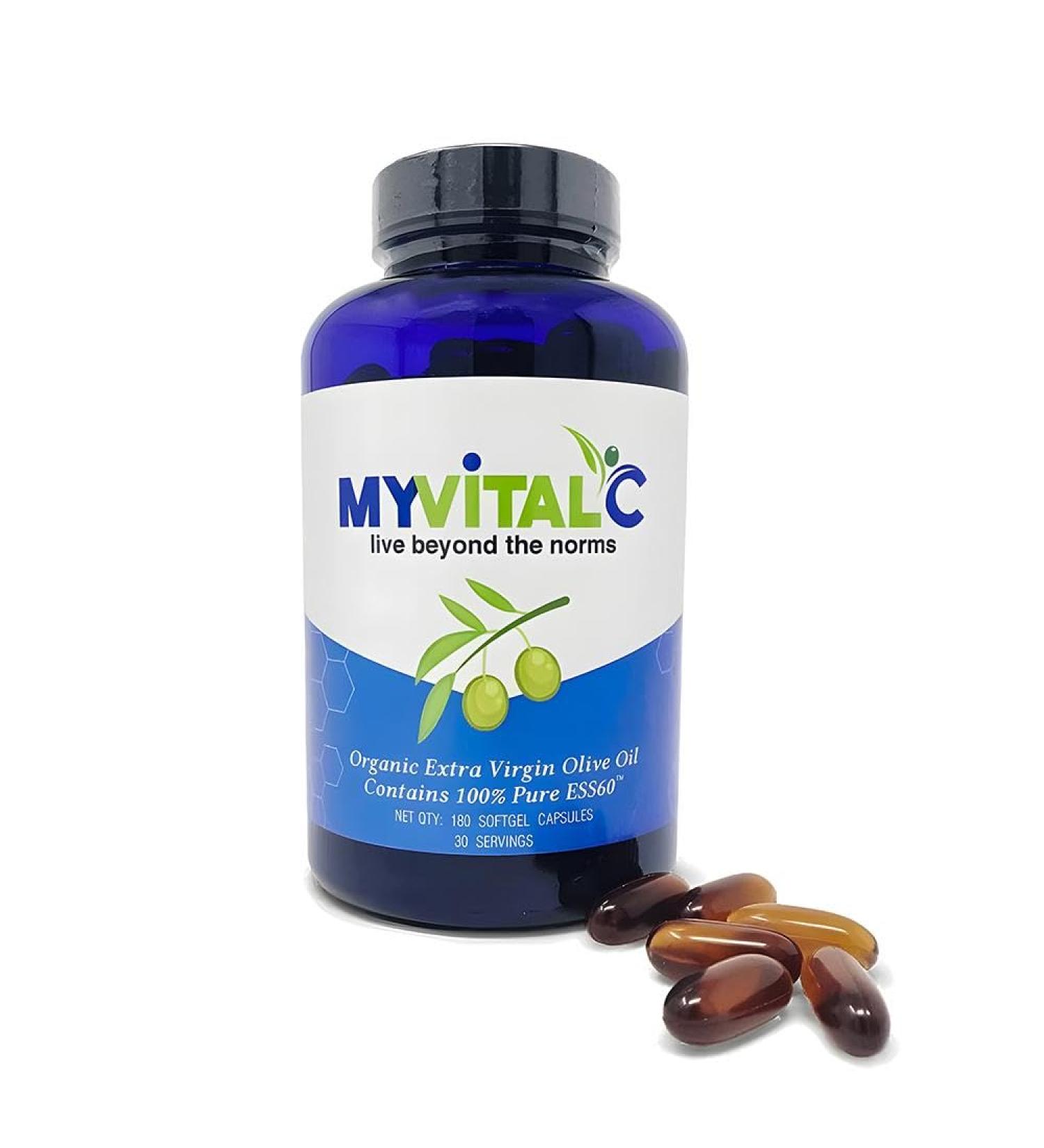 MyVitalC Pure ESS60 Extra Virgin Olive Oil Softgel Capsules - High Strength Antioxidant Supplement with Pure Olive Oil - Oral Supplement - Supplements for Men & Women - 180 Softgels - Buy Online on GoSupps.com