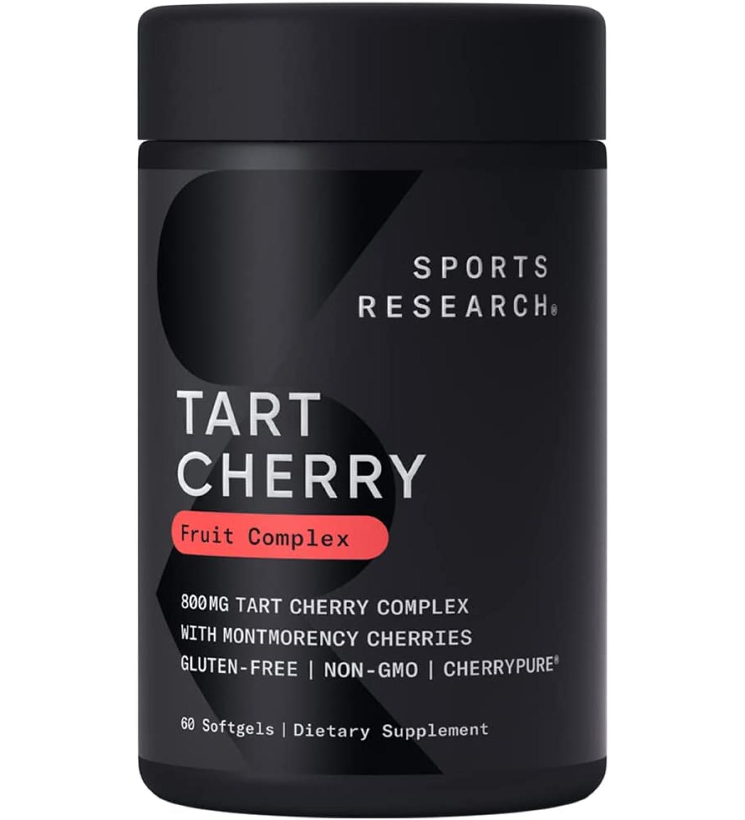Sports Research Tart Cherry Concentrate 800 mg - 60 Softgels | Antioxidant & Recovery Aid - Buy Online on GoSupps.com