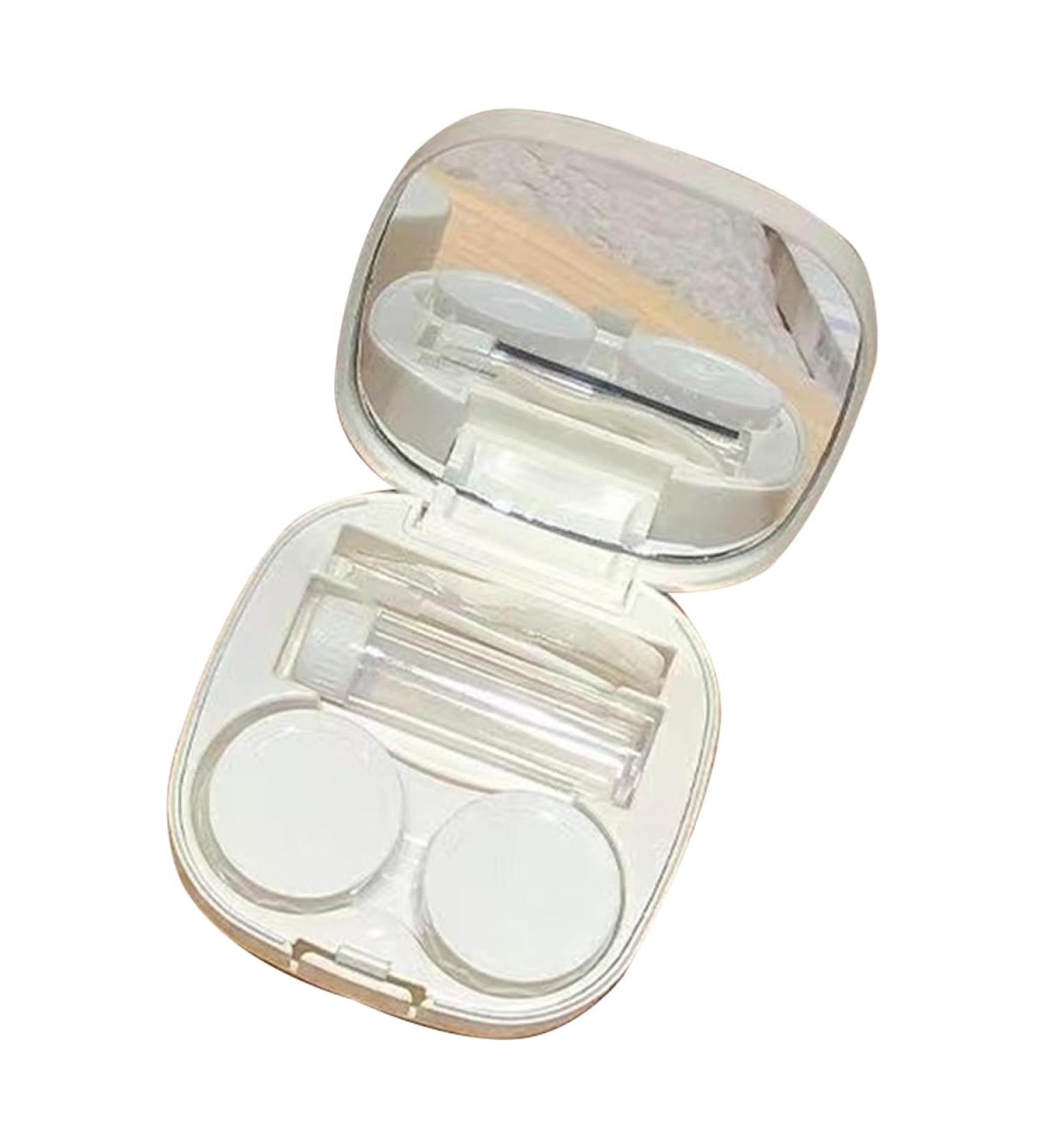 KMOCEPLY contact lens container travel contact lens container mini box beauty box accompanying box portable invisible mirror box portable travel contact lenses kit contact lens container box for girls white