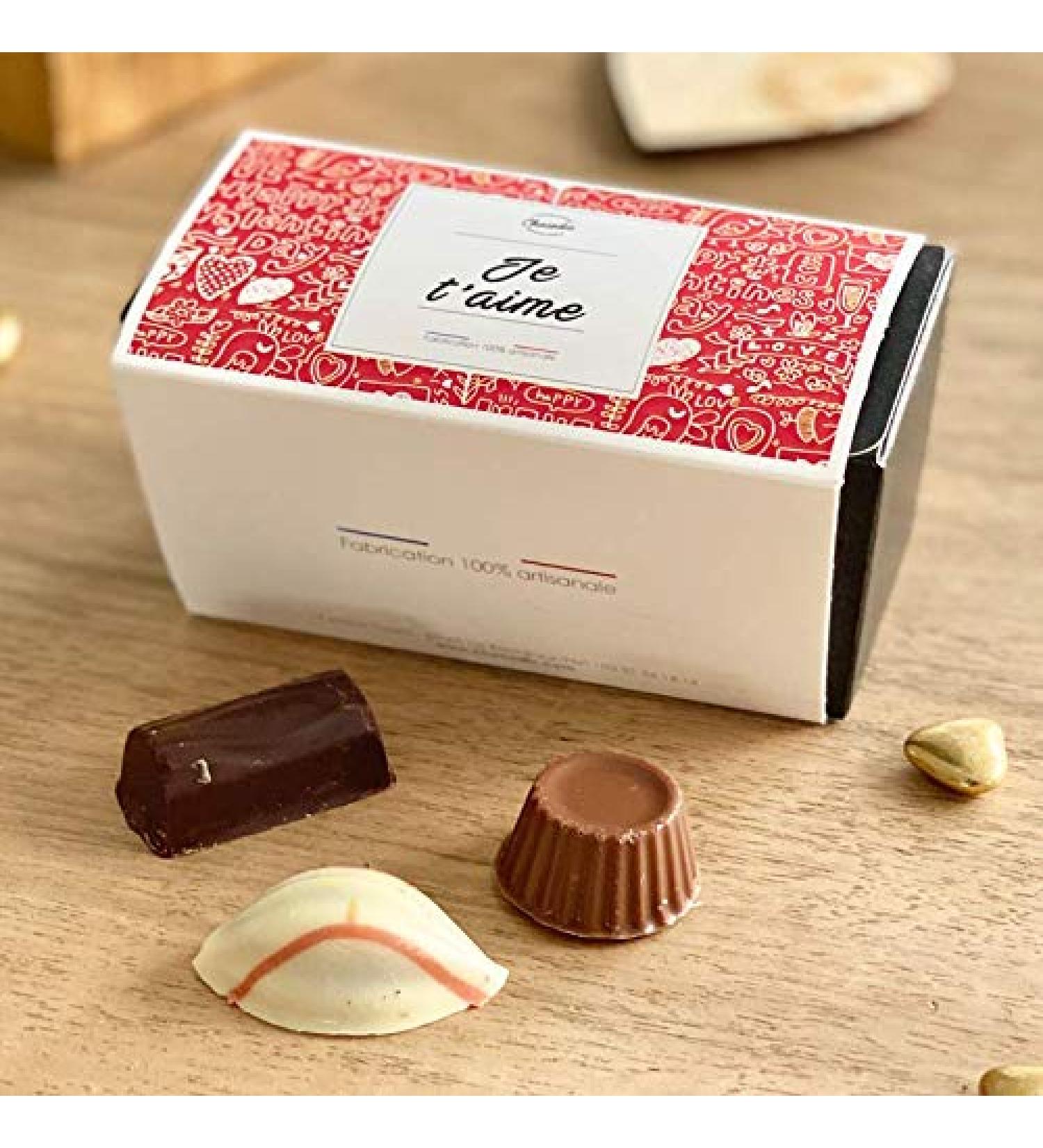 Valentine's Day Ballotin 250 g Handmade Chocolate Personalised "Je T'Aime Mon Amour" [French Language]