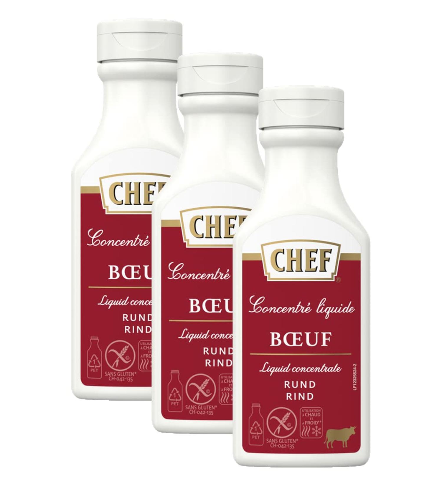 CHEF Liquid Concentrate Beef - 100% Natural Flavor Boost for Hearty Meat Dishes - Pack of 3 (3 x 200ml) | International Shipping - Buy Online on GoSupps.com